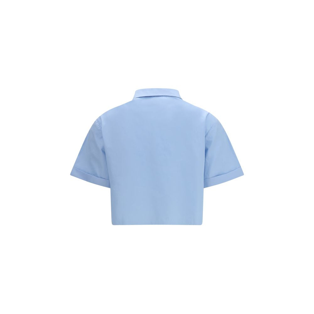 Miu Miu – Chemise cropped en popeline avec détails volantés