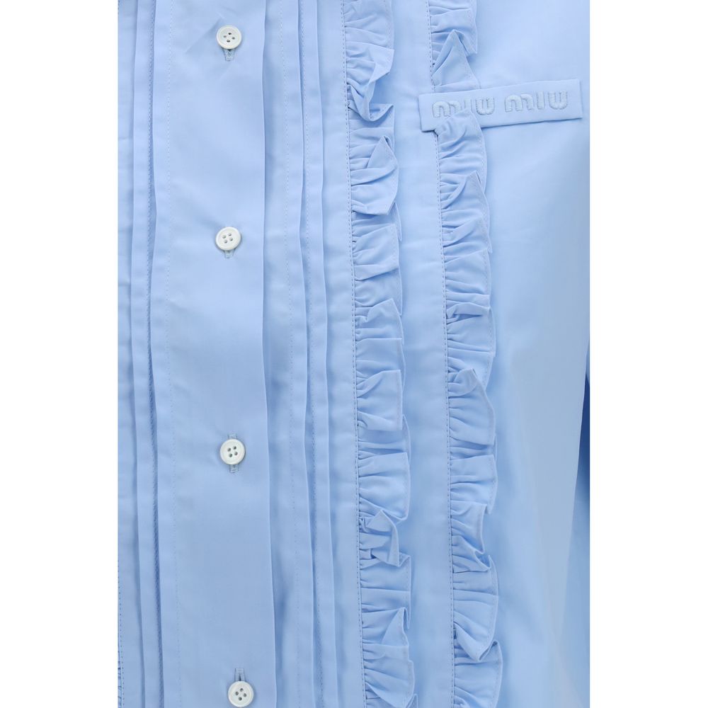 Miu Miu – Chemise cropped en popeline avec détails volantés
