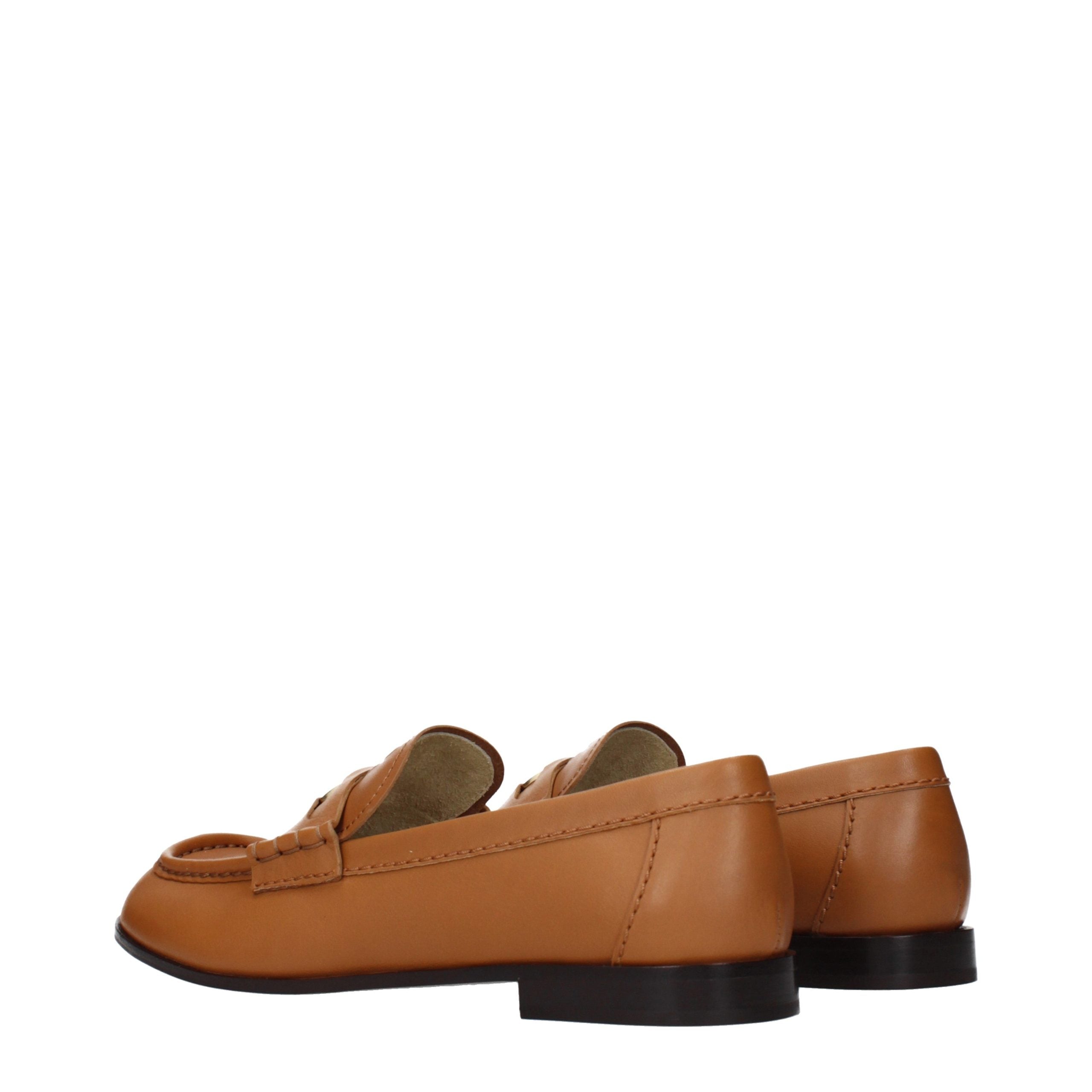 Miu Miu – Loafers en cuir marron avec logo frontal
