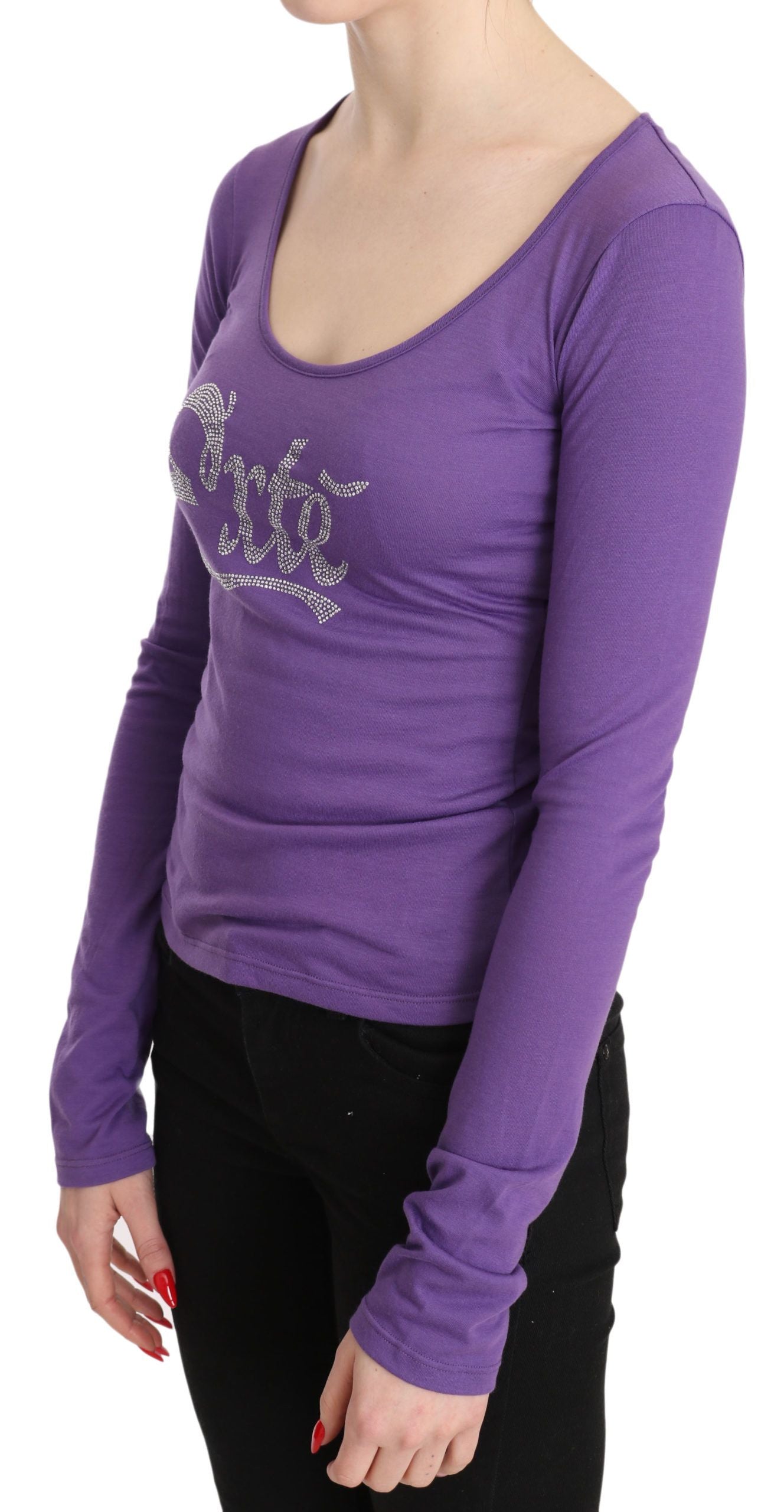 Purple Exte Crystal Embellished Long Sleeve Top Blouse