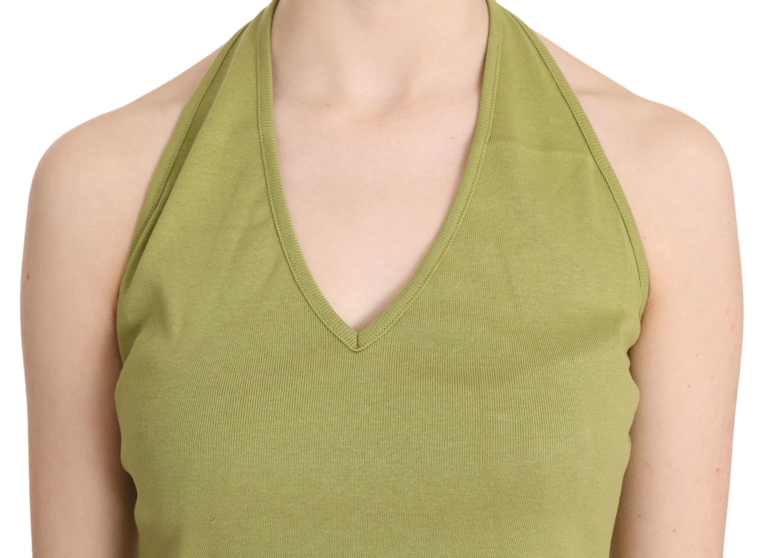Green Halter Cotton Sleeveless Casual Tank Top Blouse