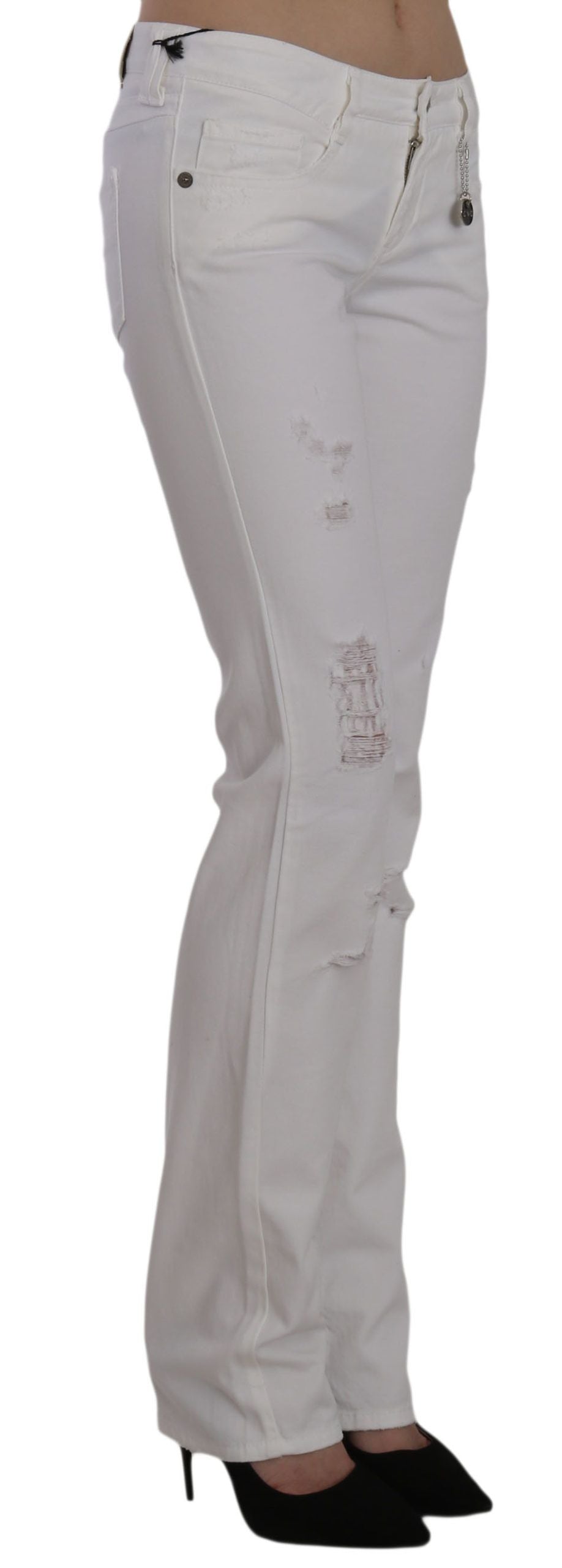 Weiße Baumwoll-Jeans, schmal geschnitten, gerader Schnitt