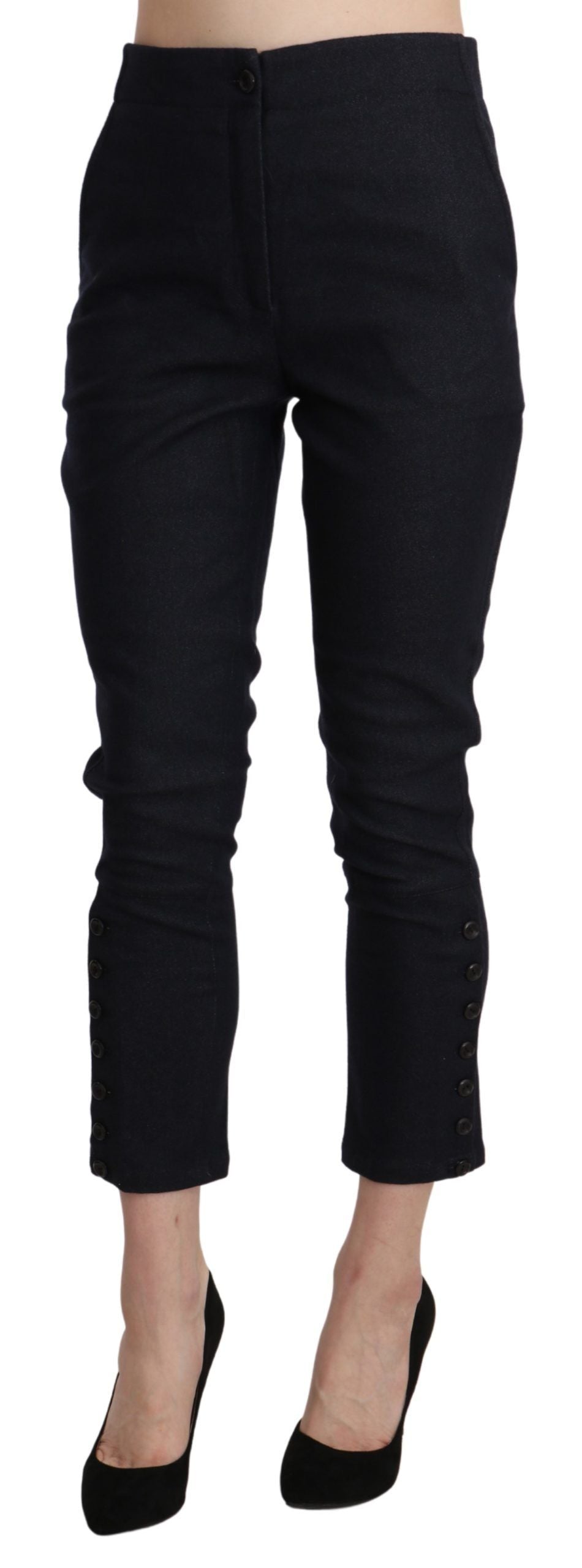 Black High Waist Capri Cropped Cotton Pants