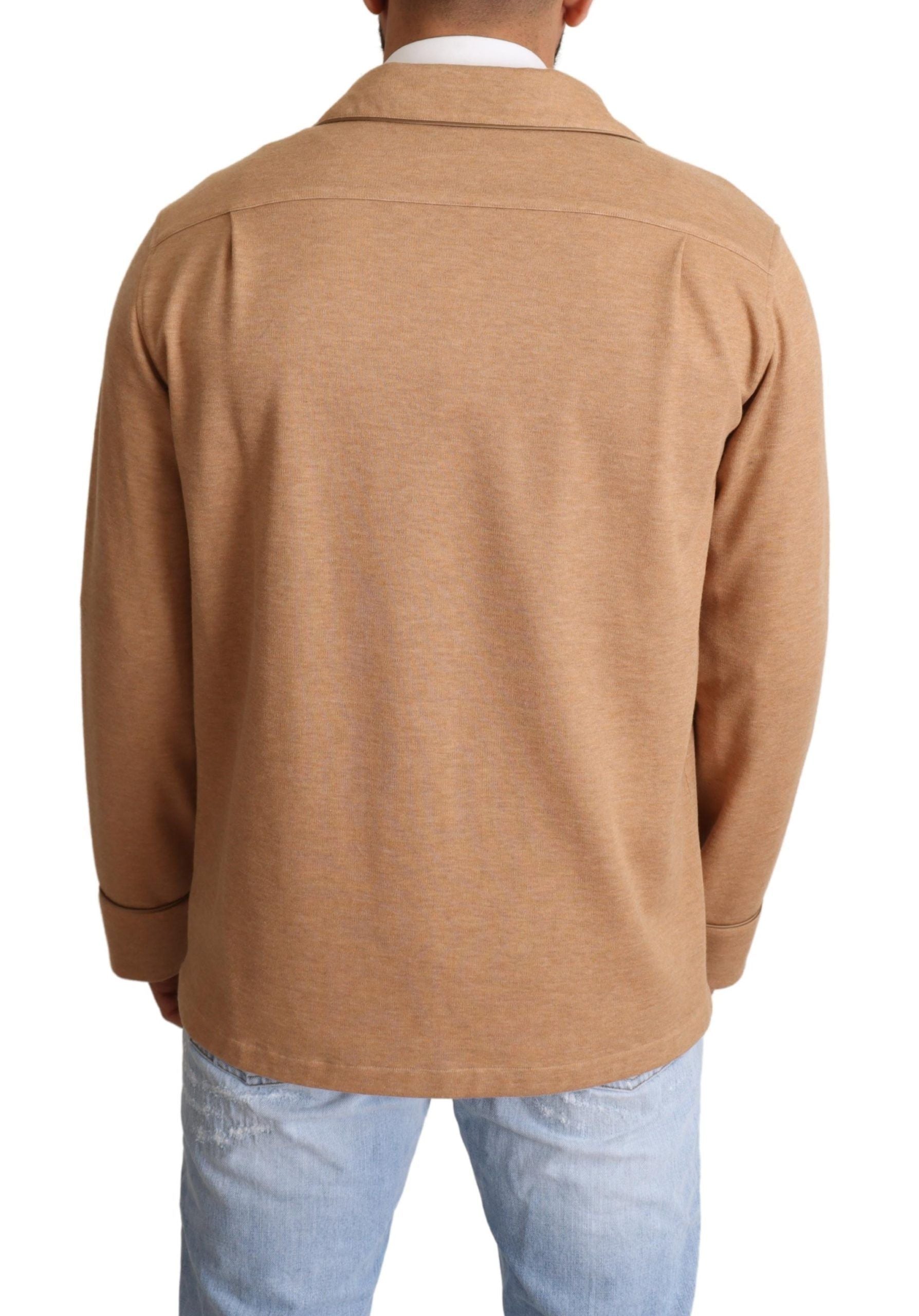Brauner Baumwollmantel mit Knopfkragen