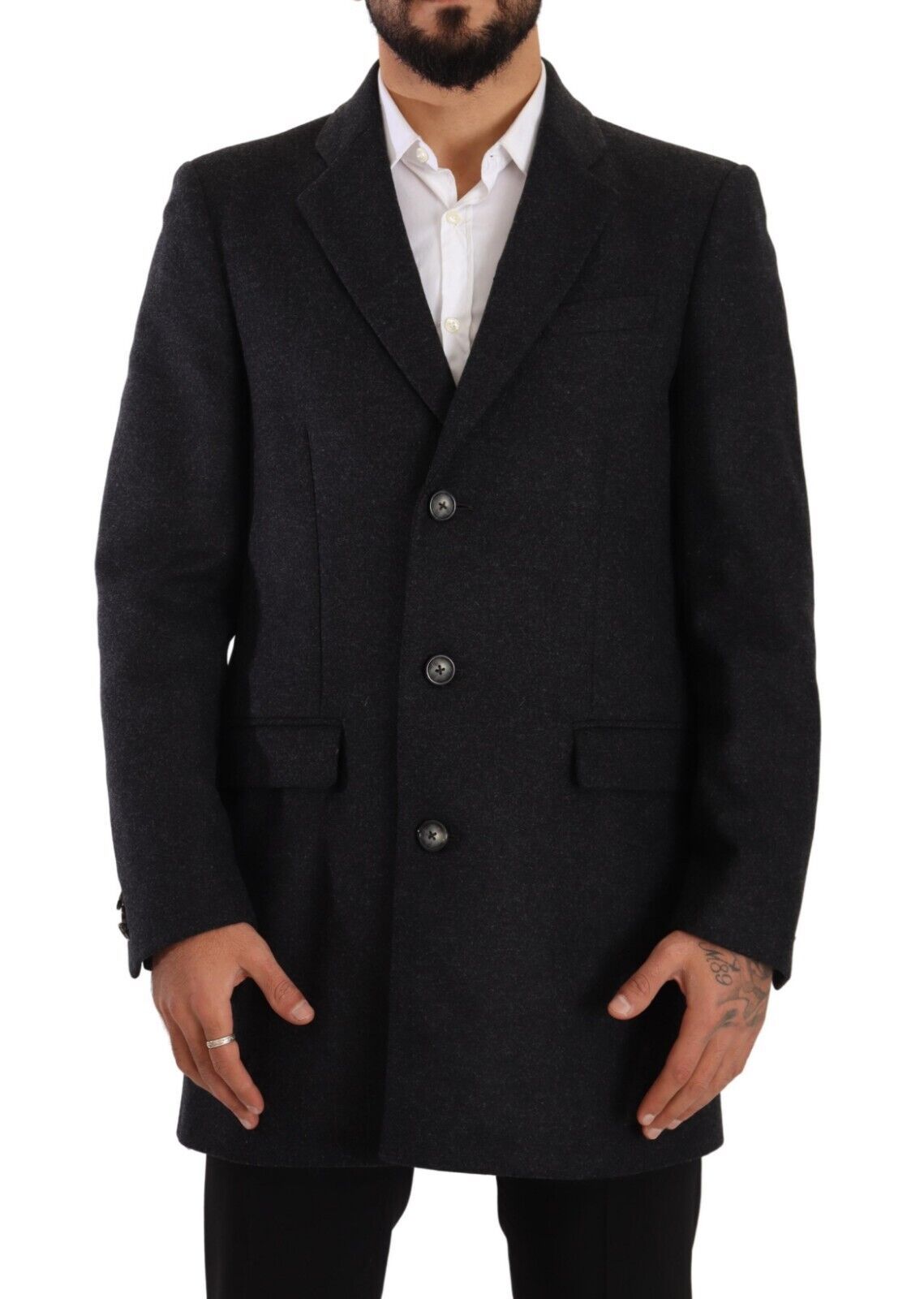 Dark Gray Wool Over Trench Coat Men Jacket