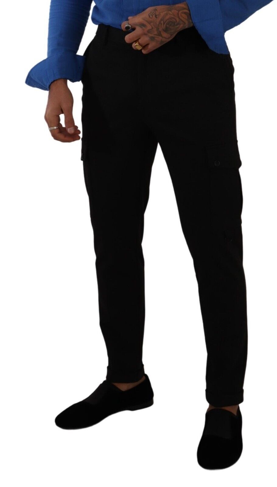 Black Viscose Skinny Cargo Trouser Pants