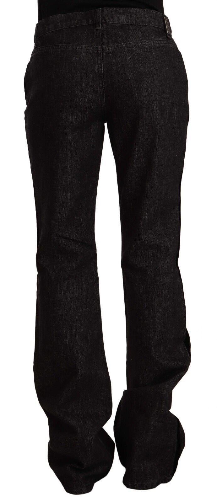 Black Mid Waist Cotton Denim Straight Boot Cut Jeans