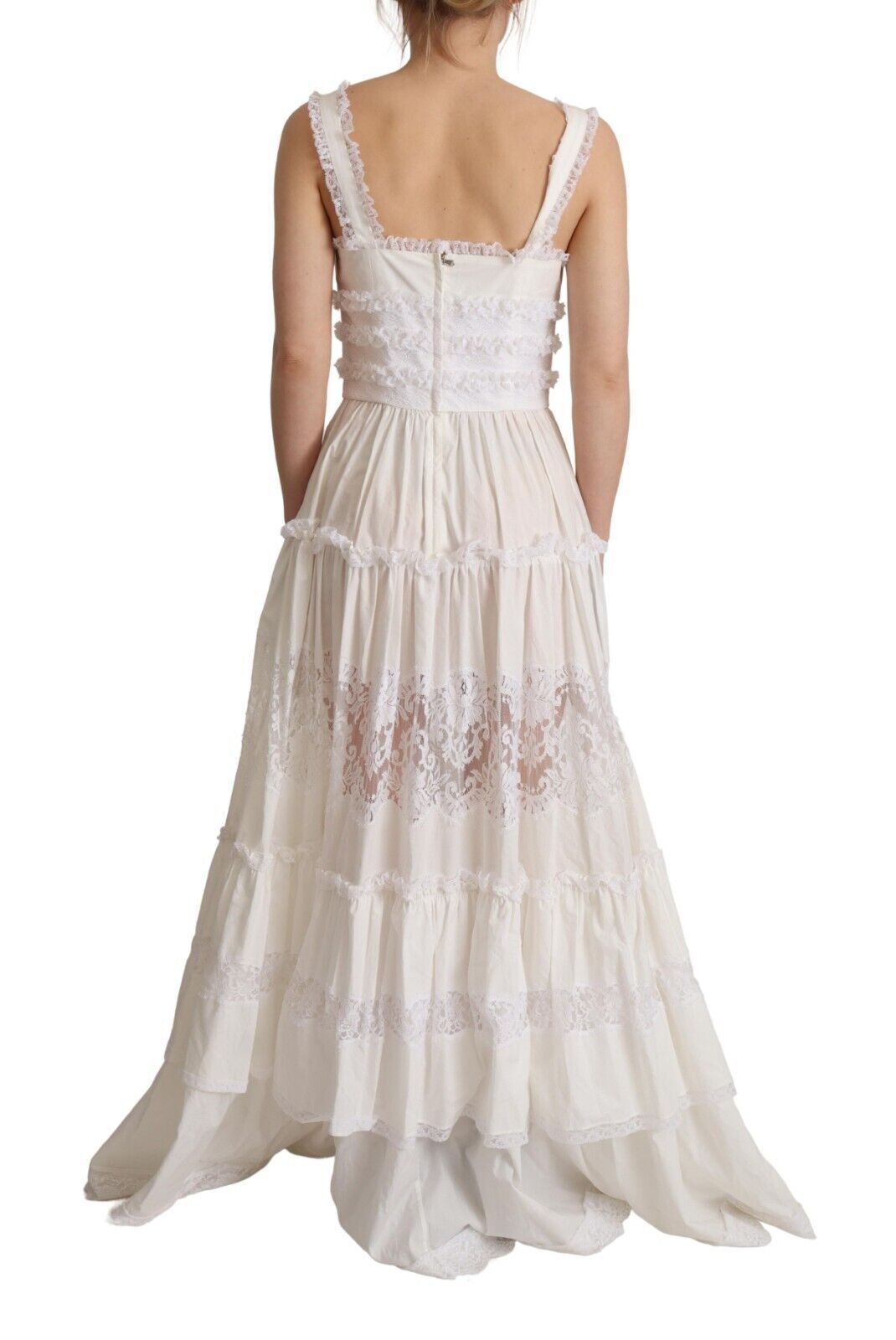 White Cotton Tiered Long Maxi A-line Dress