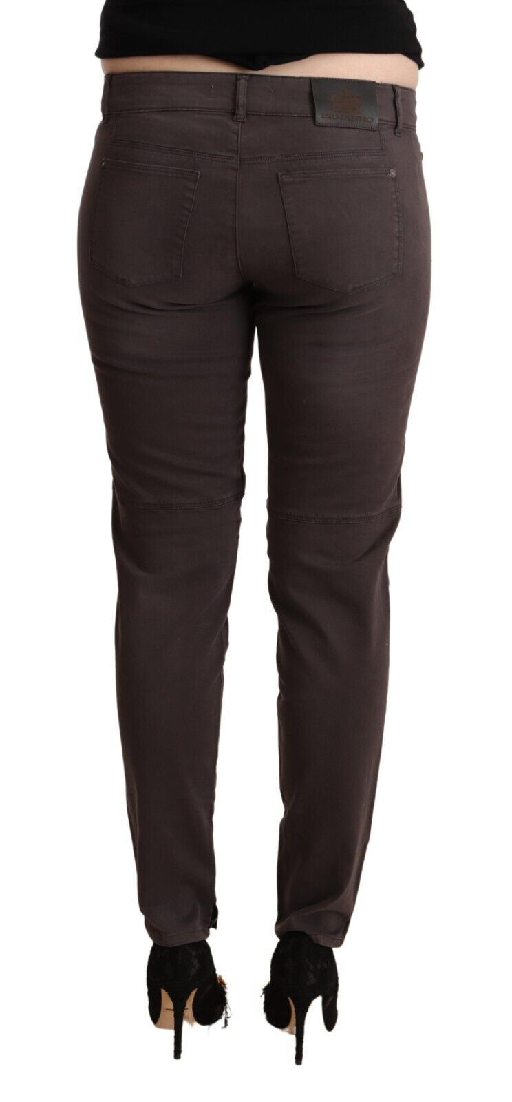 Brown Cotton Low Waist Slim Fit Pants