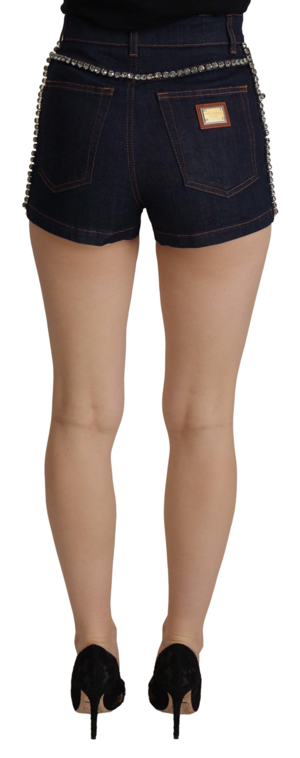 Blue Denim Stretch Crystal Hot Pants Shorts
