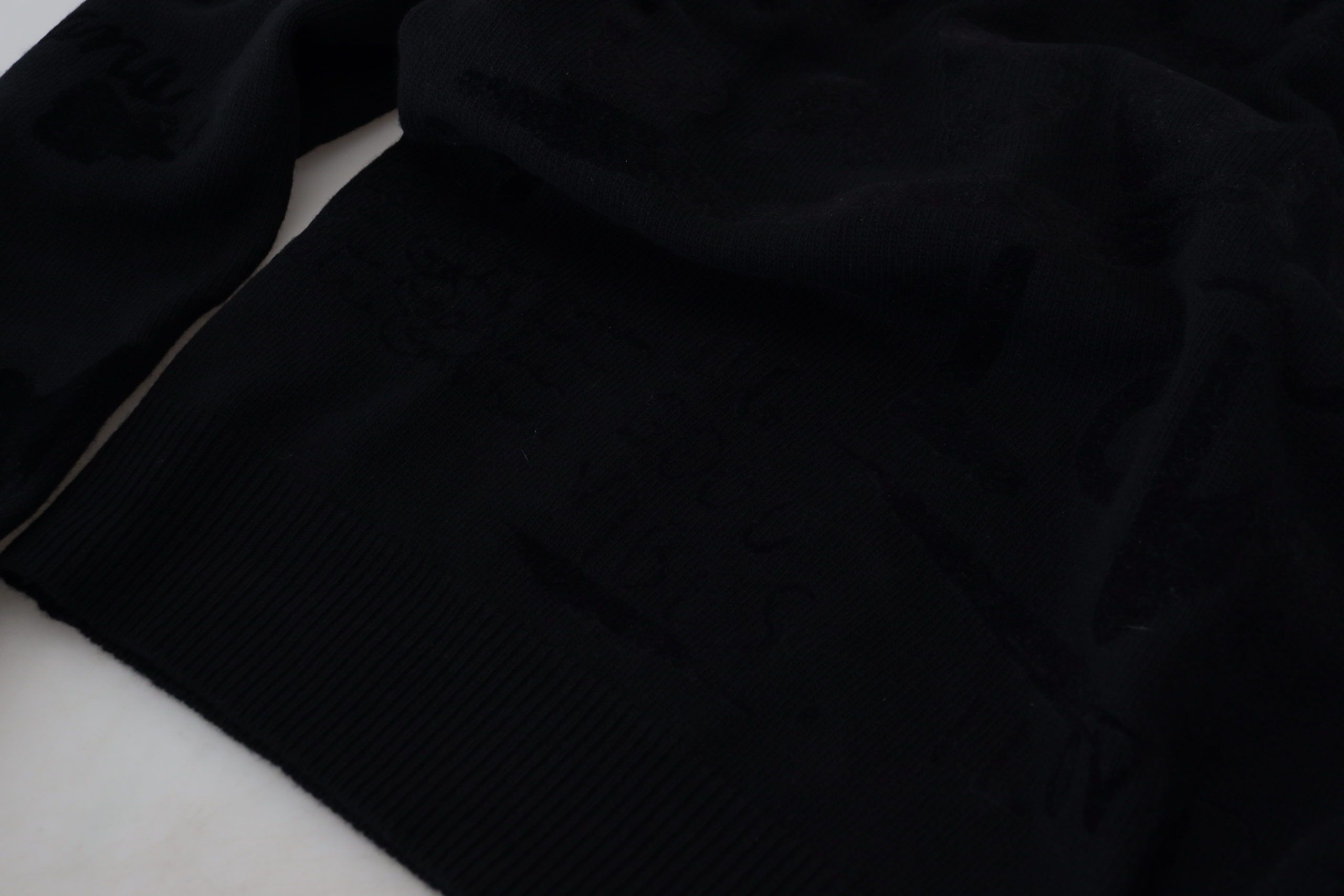 Black Wool Logo Pattern Crewneck Pullover Sweater