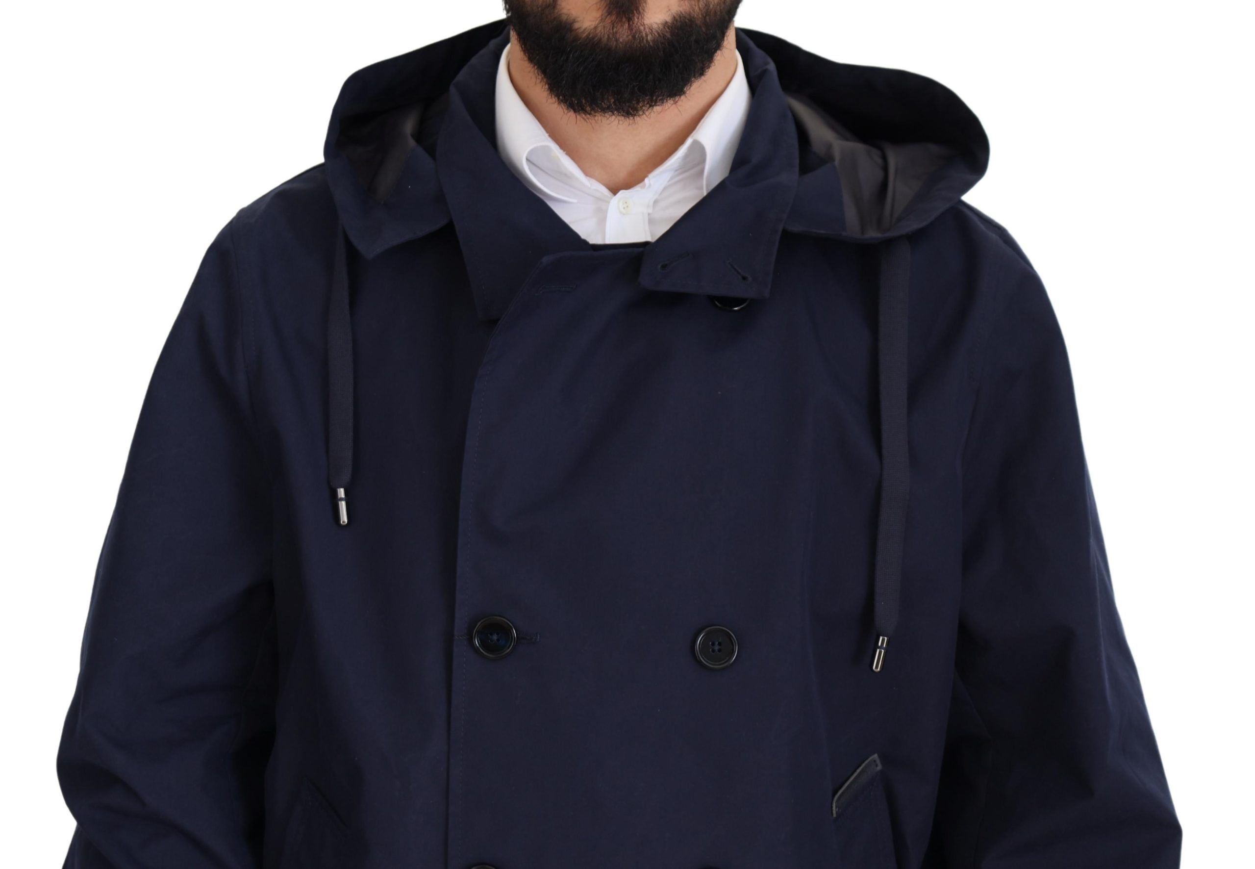 Blue Hooded Double Breasted Coat Jacket