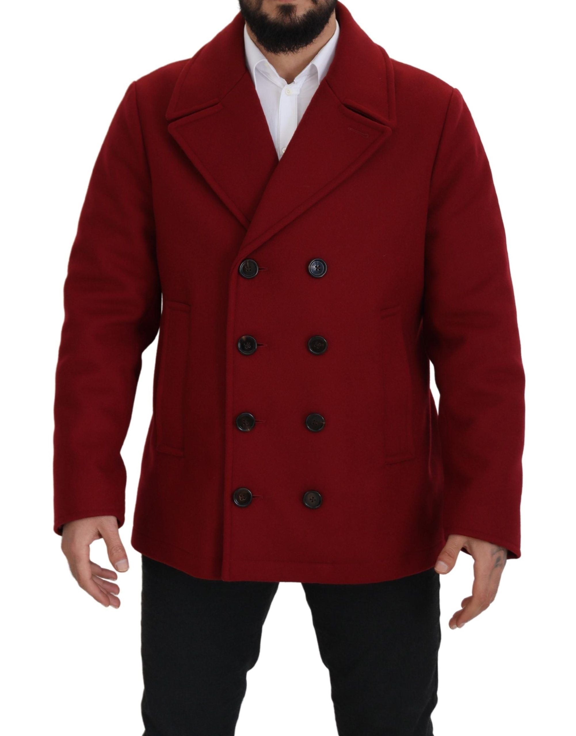 Red Wool Double Breasted Coat Jacket
