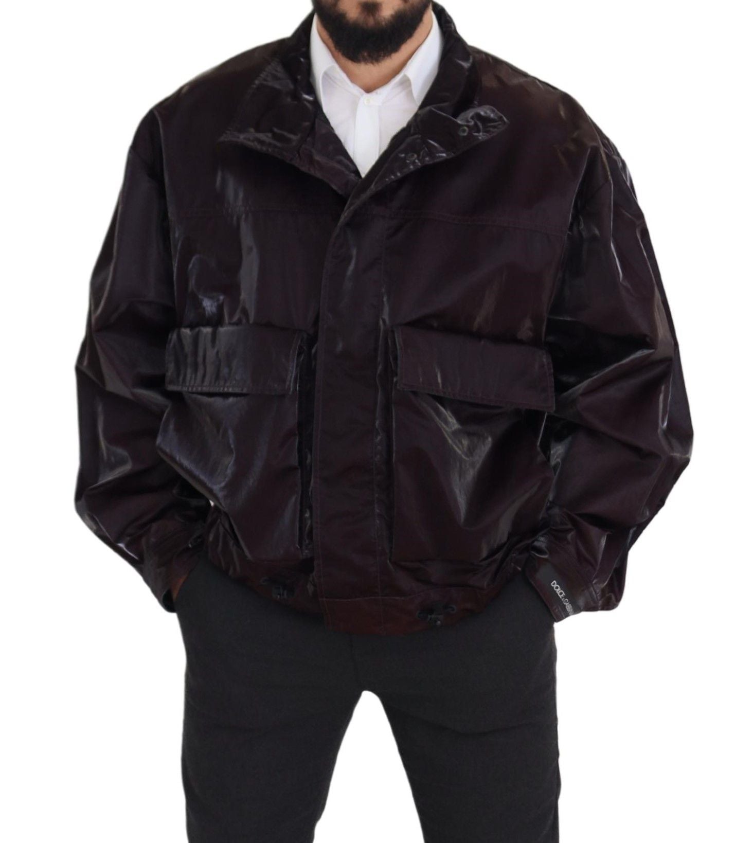 Bordeaux Nylon Collared Men Coat Jacket