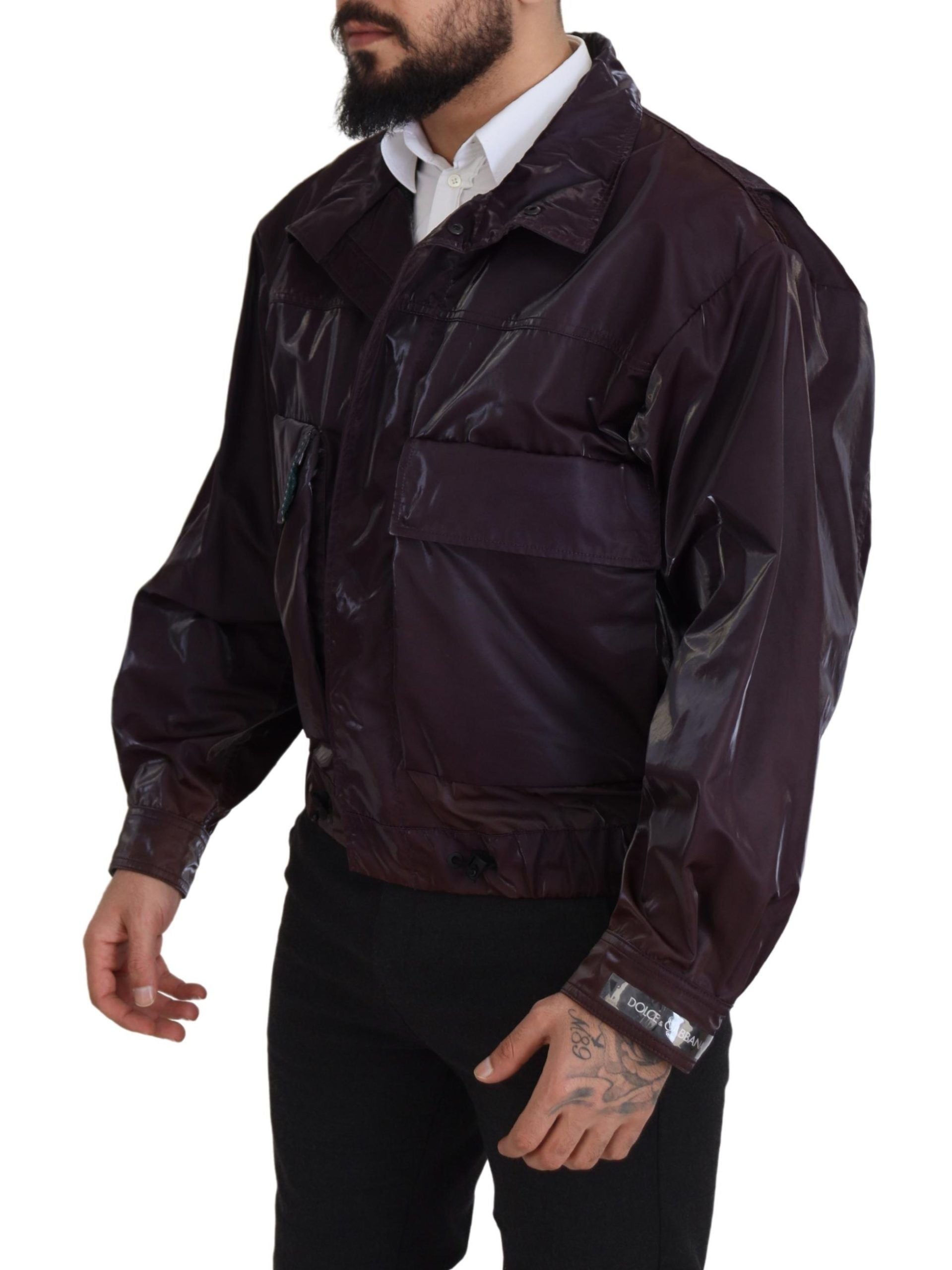 Purple Nylon Collared Biker Coat Jacket