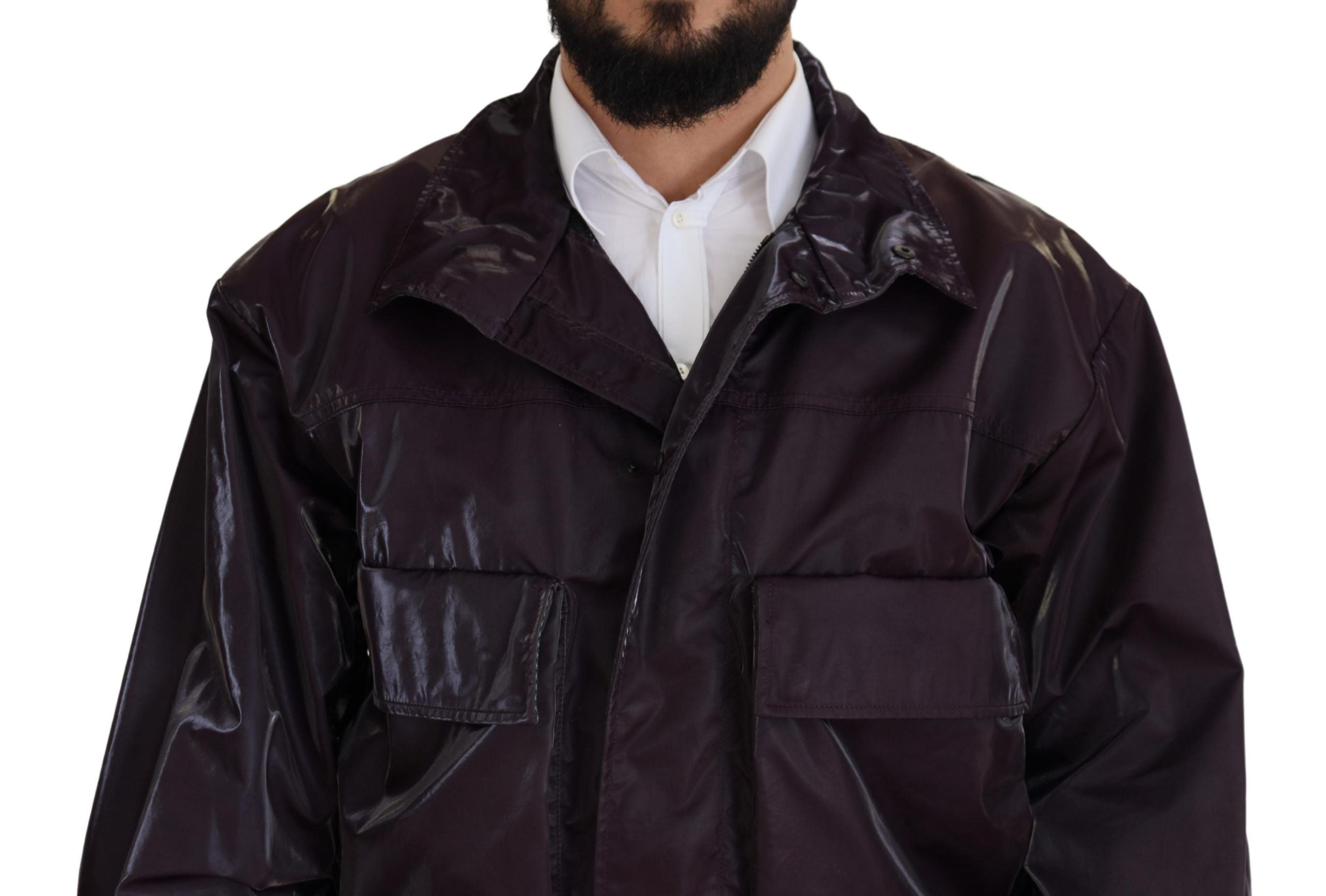 Purple Nylon Collared Biker Coat Jacket