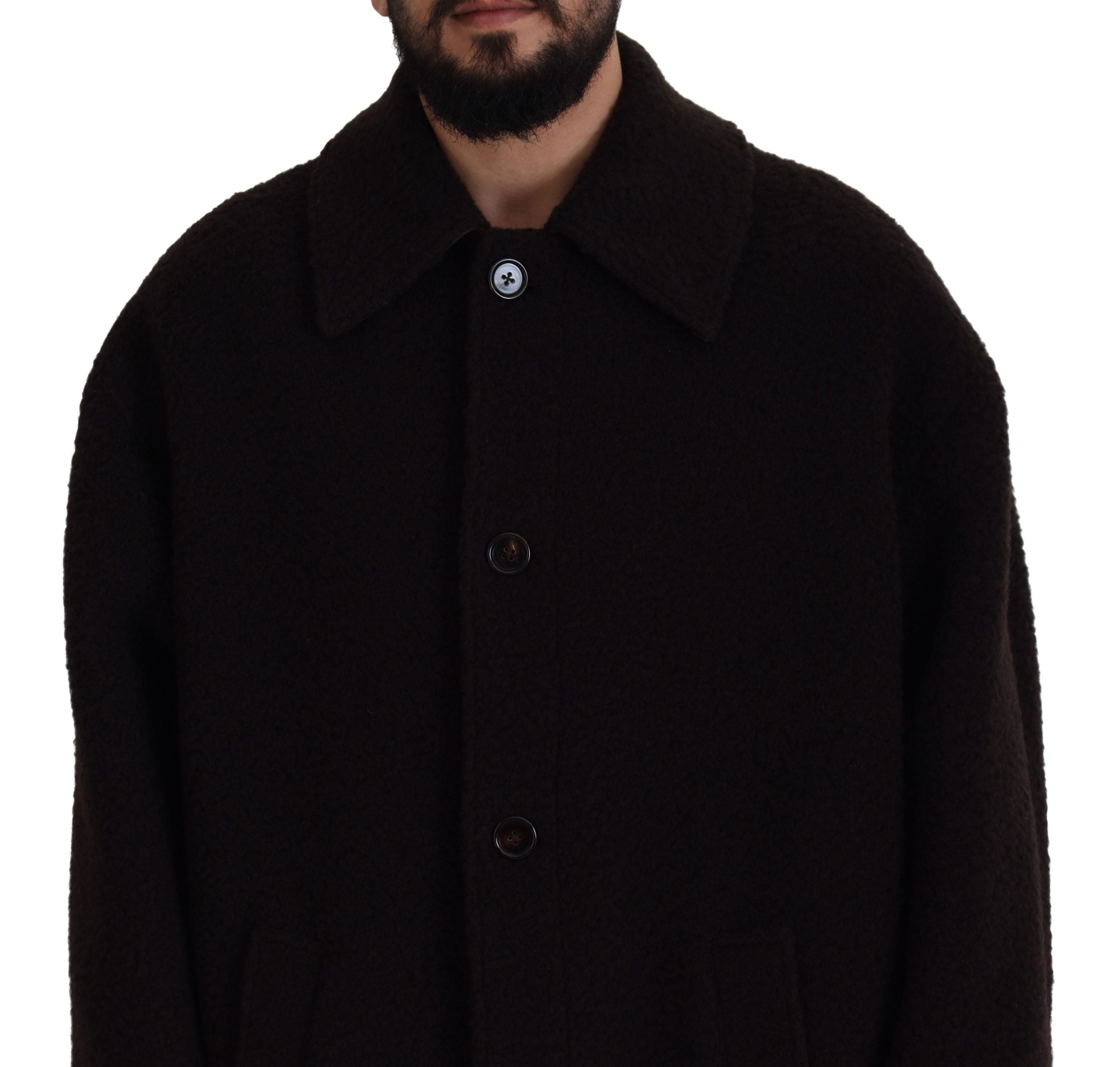 Black Alpaca Button Down Trench Coat Jacket