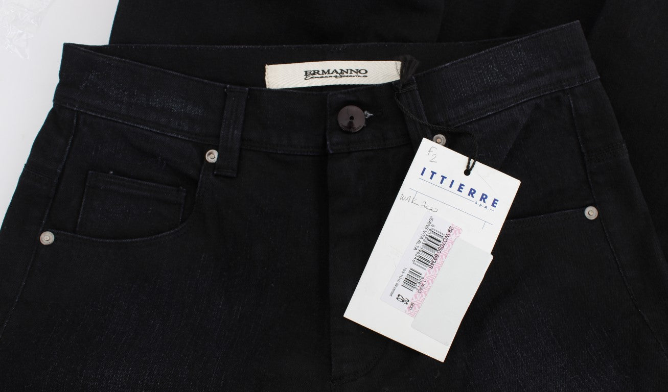 Blue Cotton Blend Slim Fit Bootcut Jeans