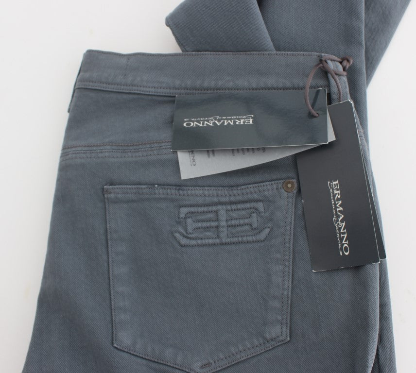 Blue Cotton Blend Slim Fit Bootcut Jeans