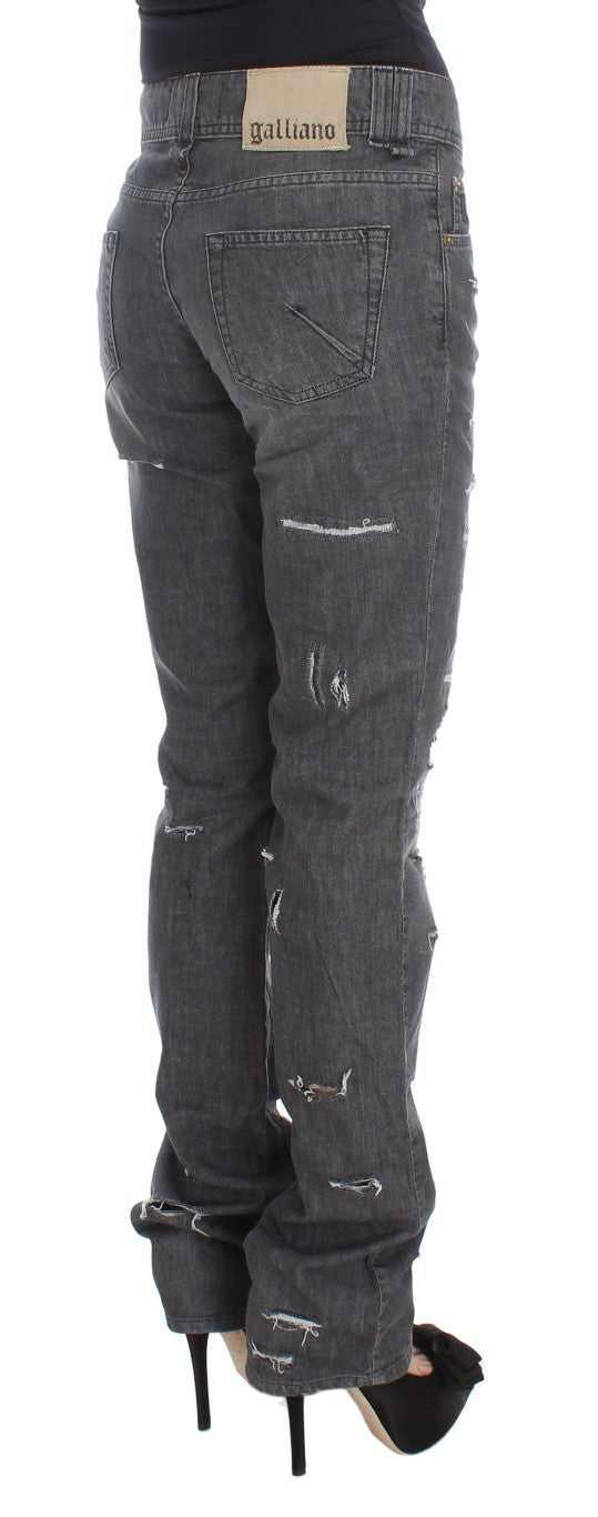 Gray Wash Cotton Torn Straight Fit Jeans