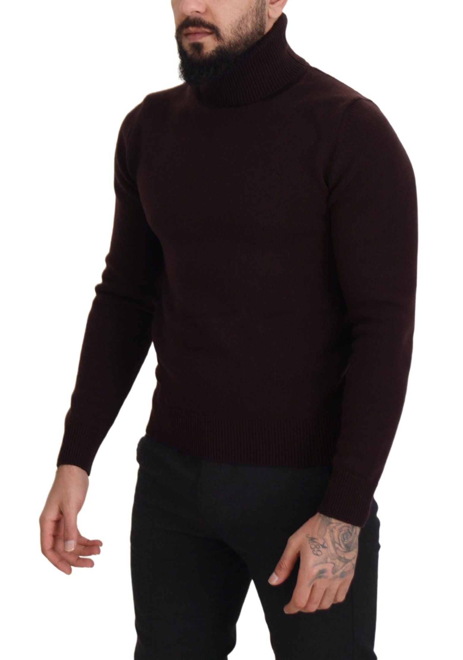 Brown Wool Turtle Neck Pullover Sweater