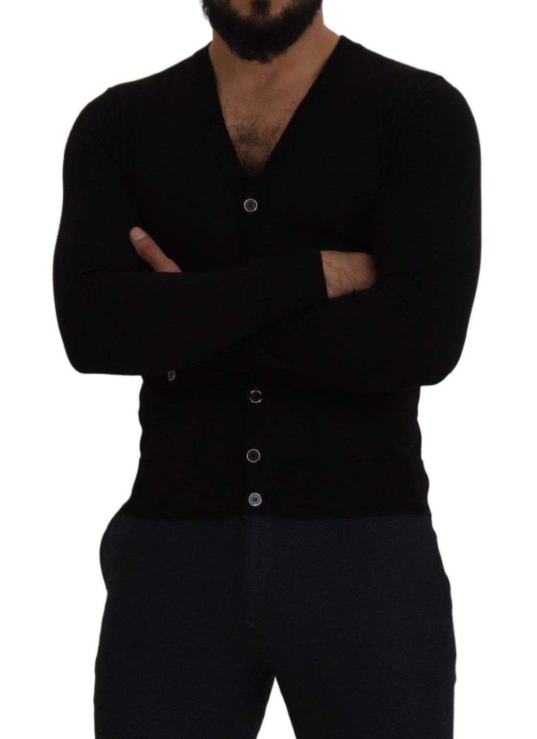 Black Wool Button Down Cardigan Sweater