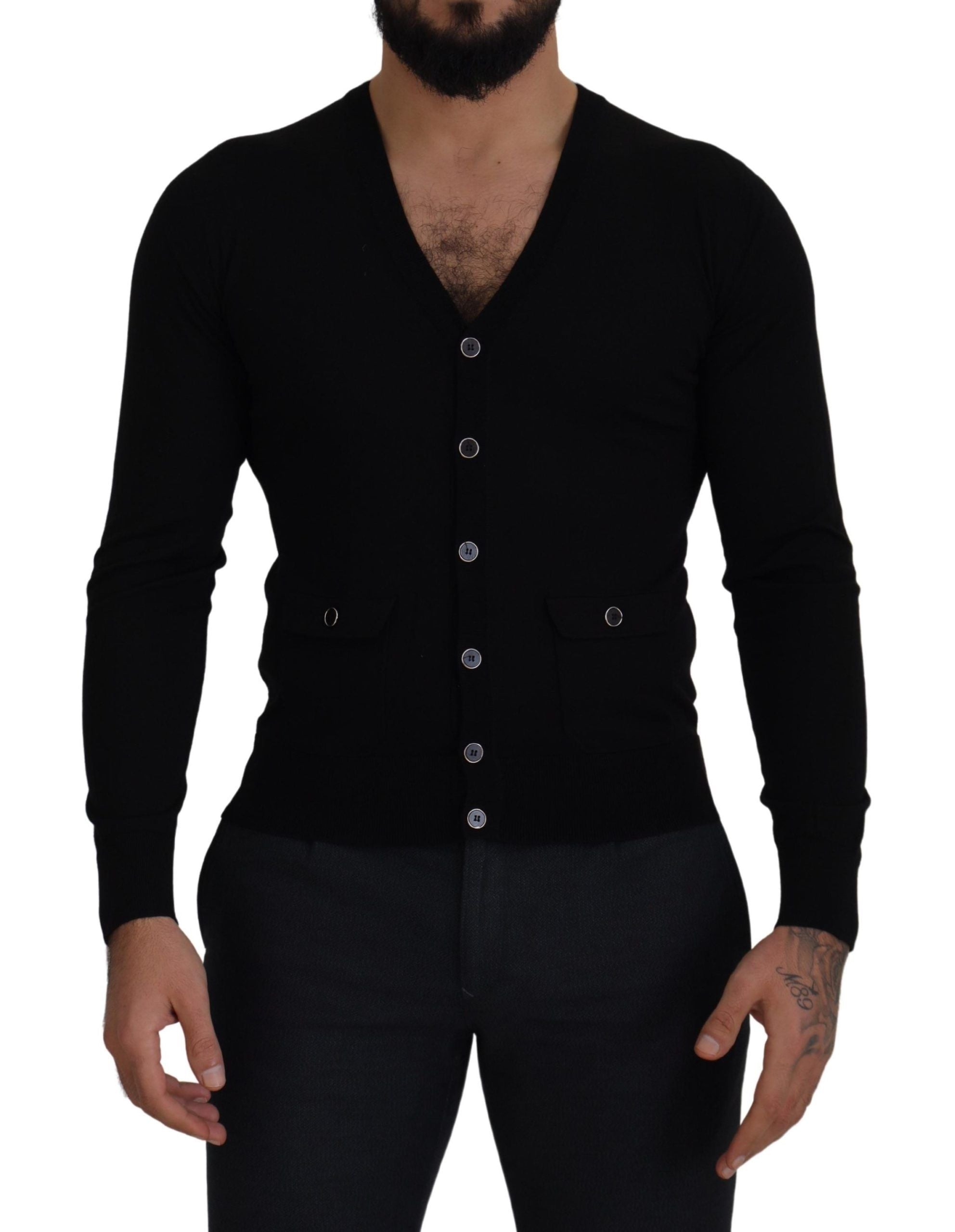 Black Wool Button Down Cardigan Sweater