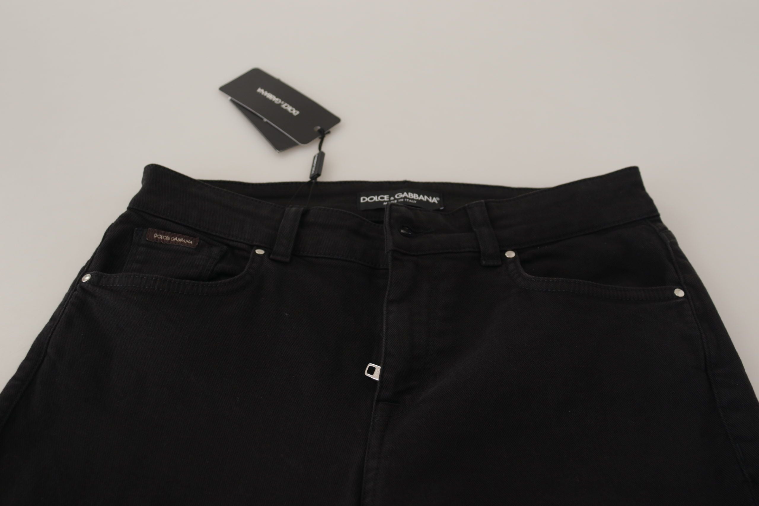 Black Mid Waist Skinny Denim Cotton Jeans
