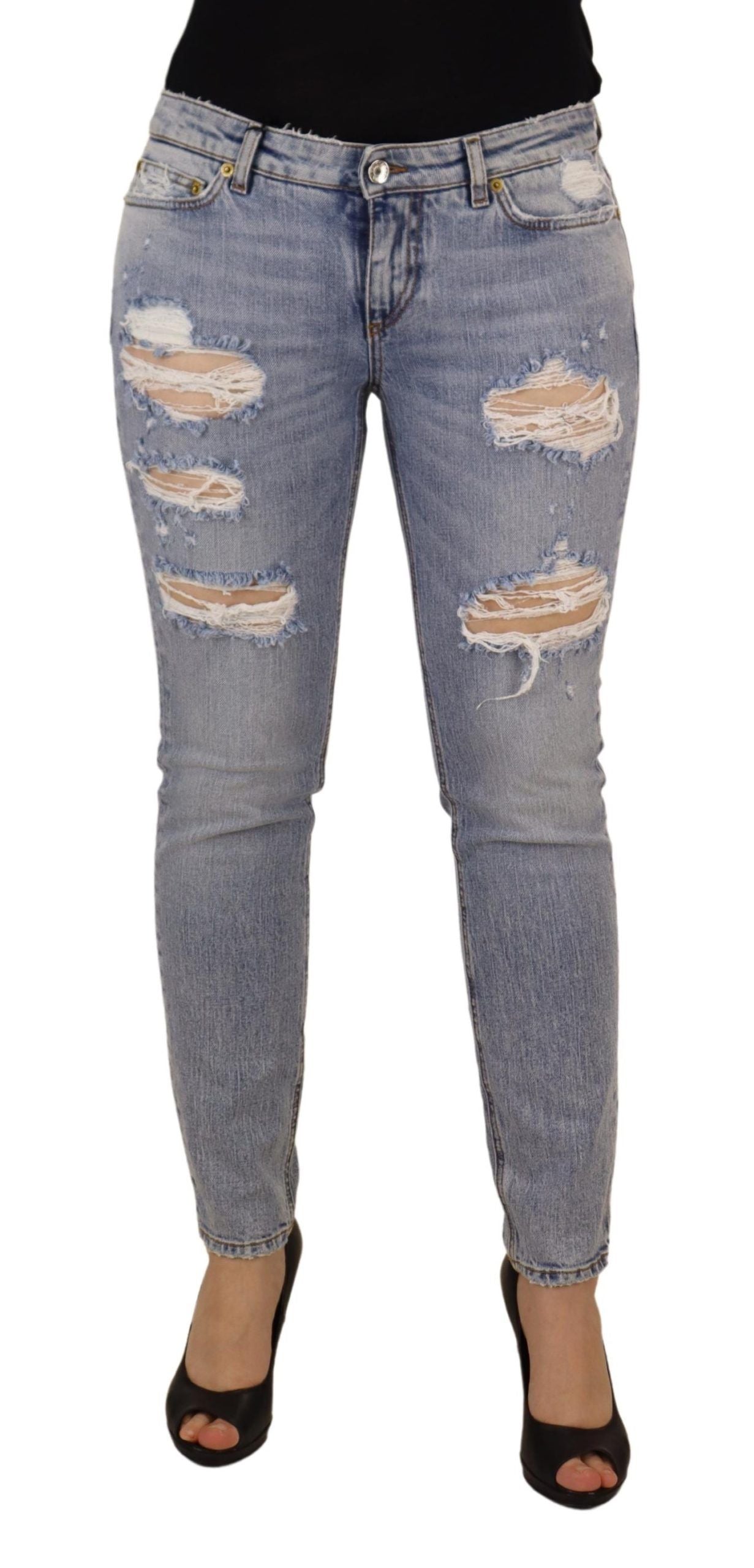 Blue Cotton Stretch Skinny Low Waist Denim Jeans