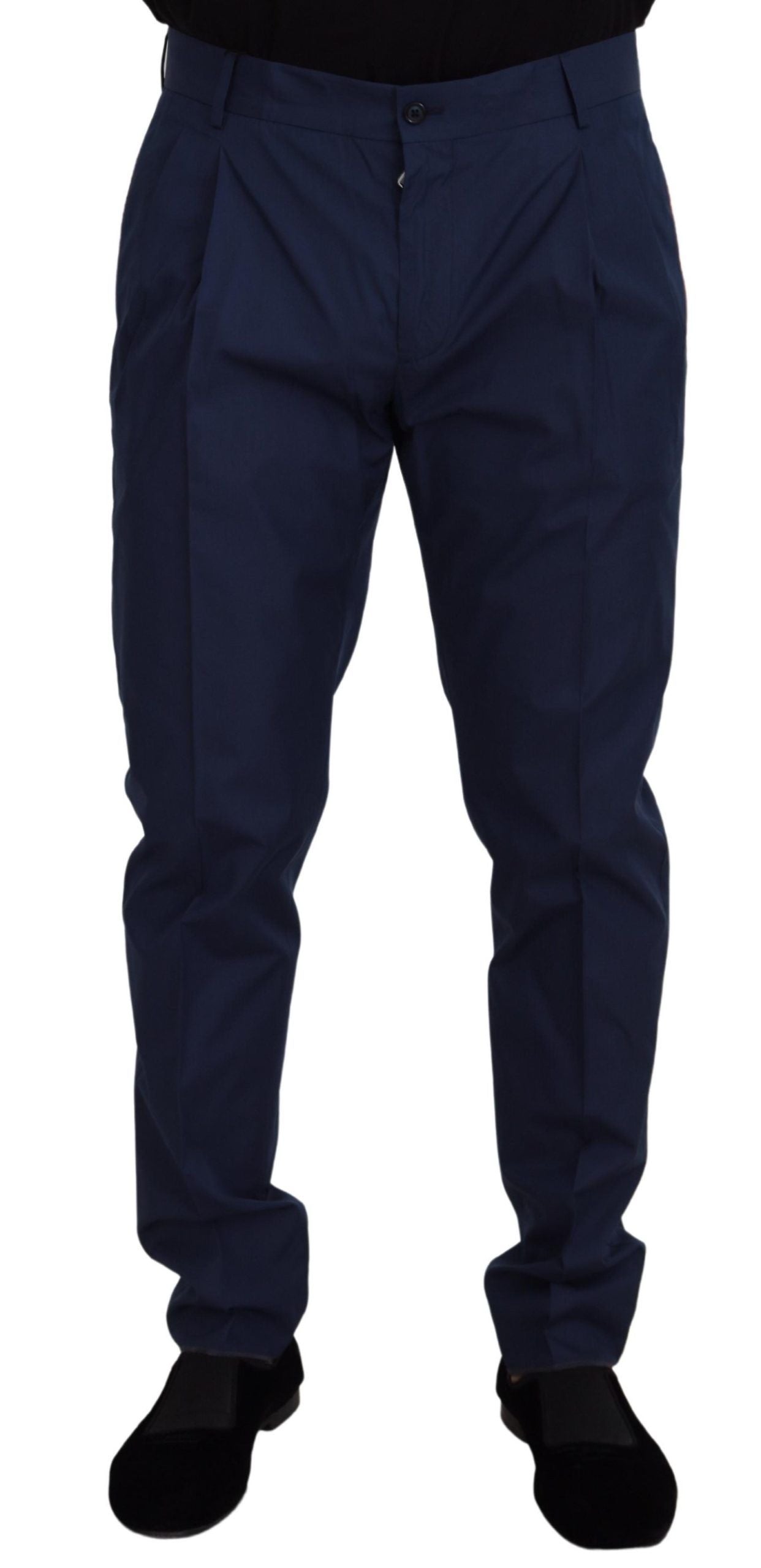 Blue Cotton Silk Trousers Chinos Pants