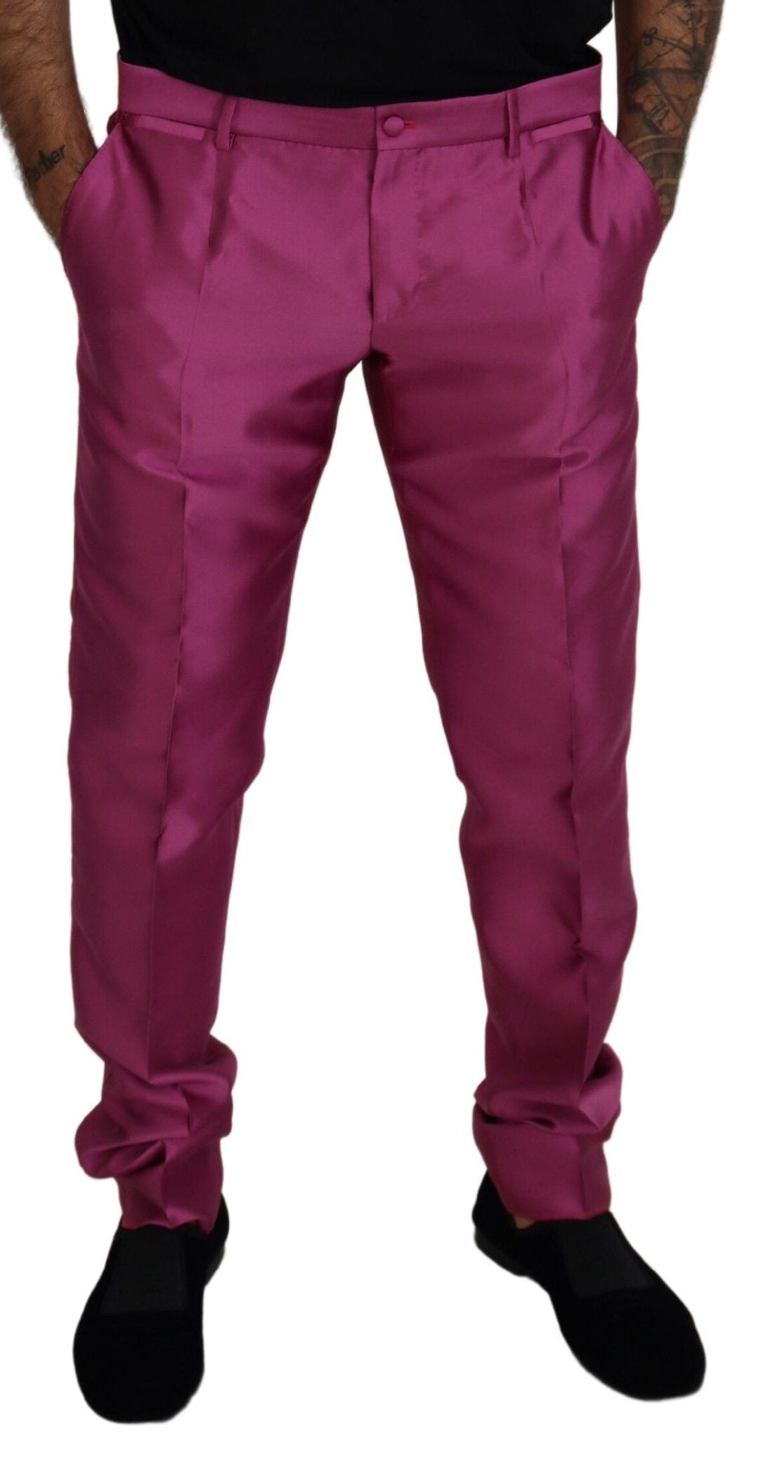 Pink Silk Slim Trousers Dress Formal Pants