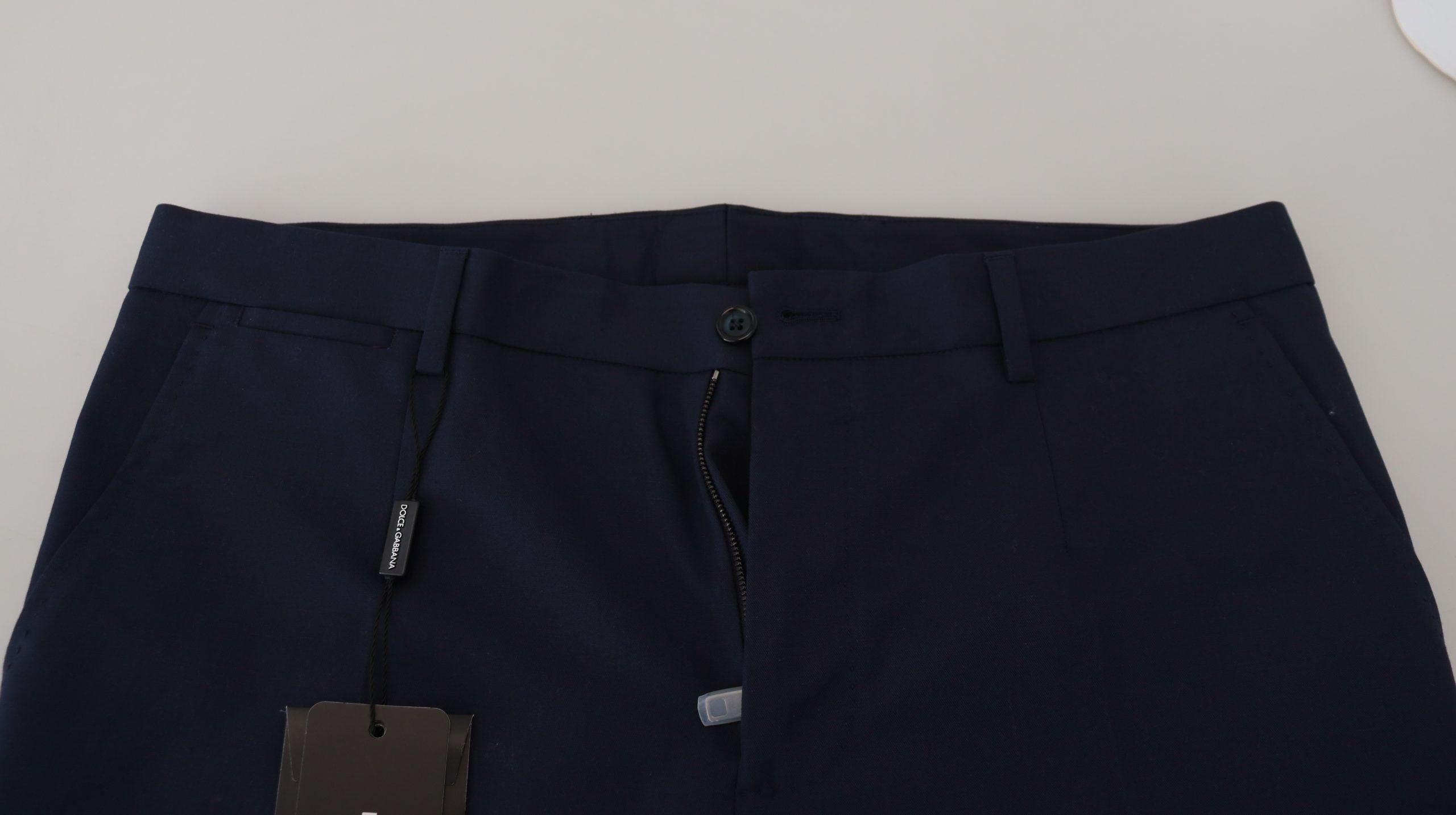 Blue Linen Cotton Slim Trousers Chinos Pants