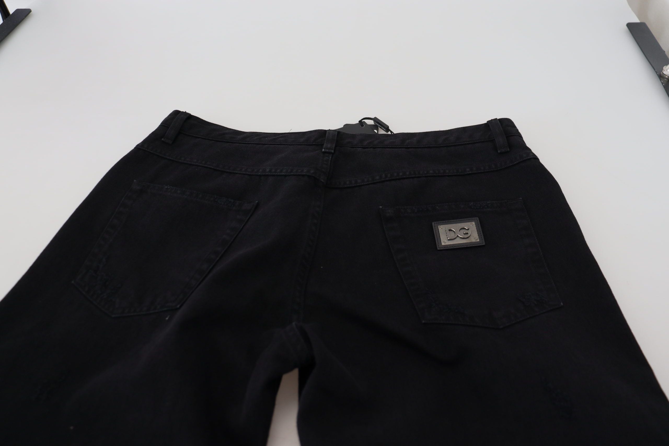 Black Loose Regular Torn Cotton Jeans