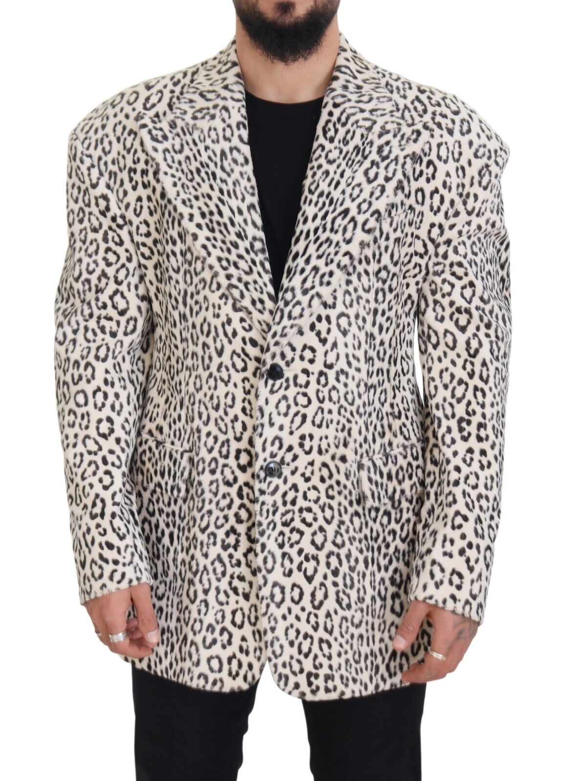 Manteau Blazer Couture Homme Blanc à Motif Léopard