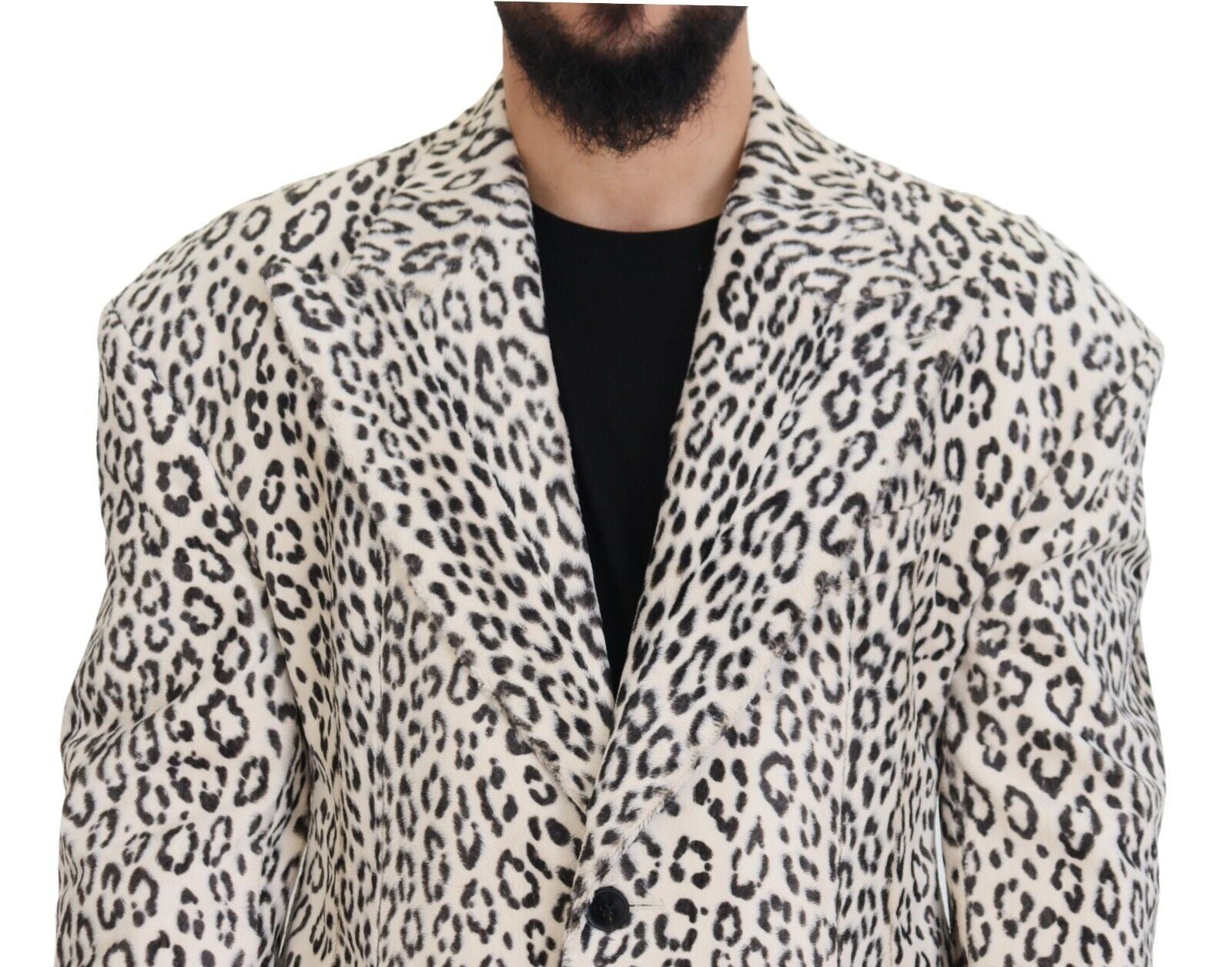 Manteau Blazer Couture Homme Blanc à Motif Léopard