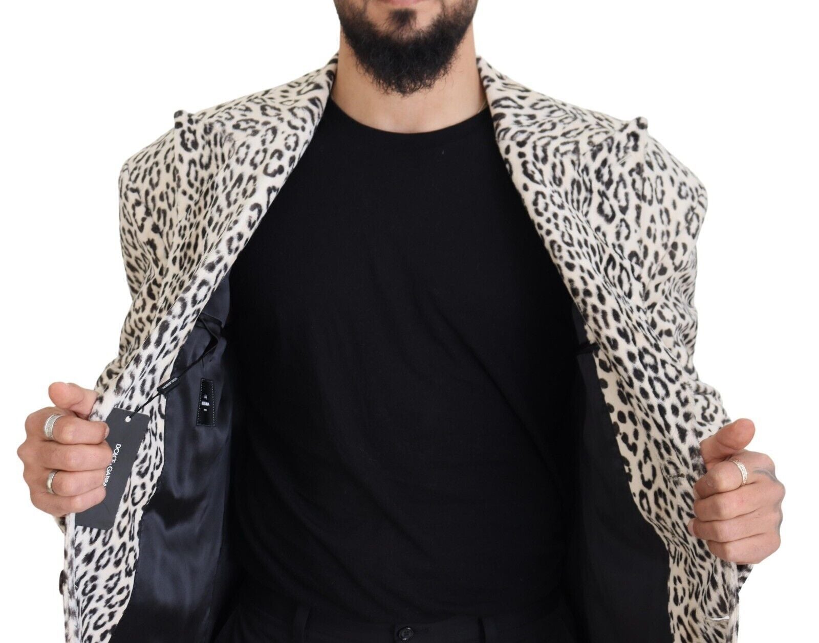 Manteau Blazer Couture Homme Blanc à Motif Léopard