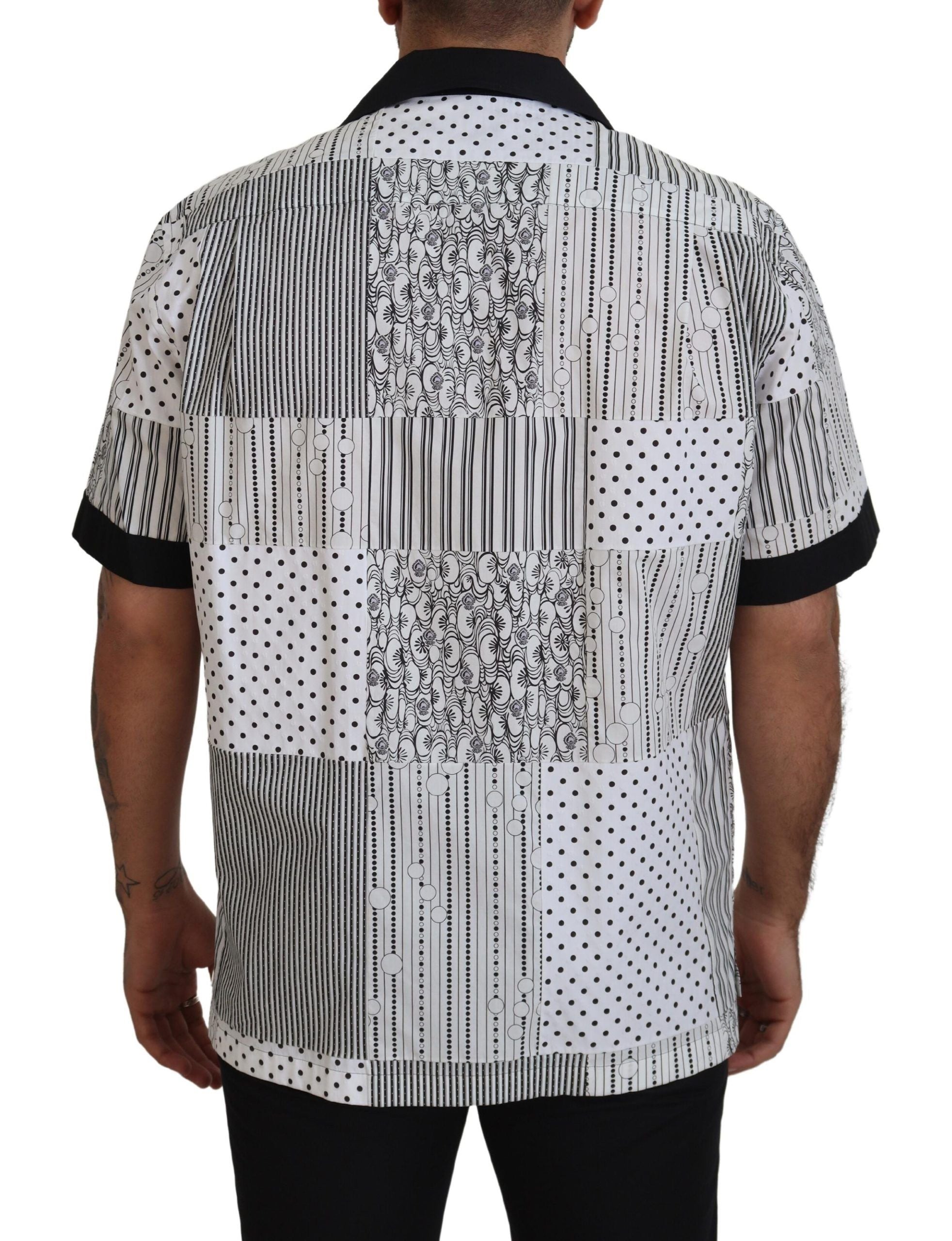 Chemise Homme Boutonnée à Motifs Blanc et Noir en Coton