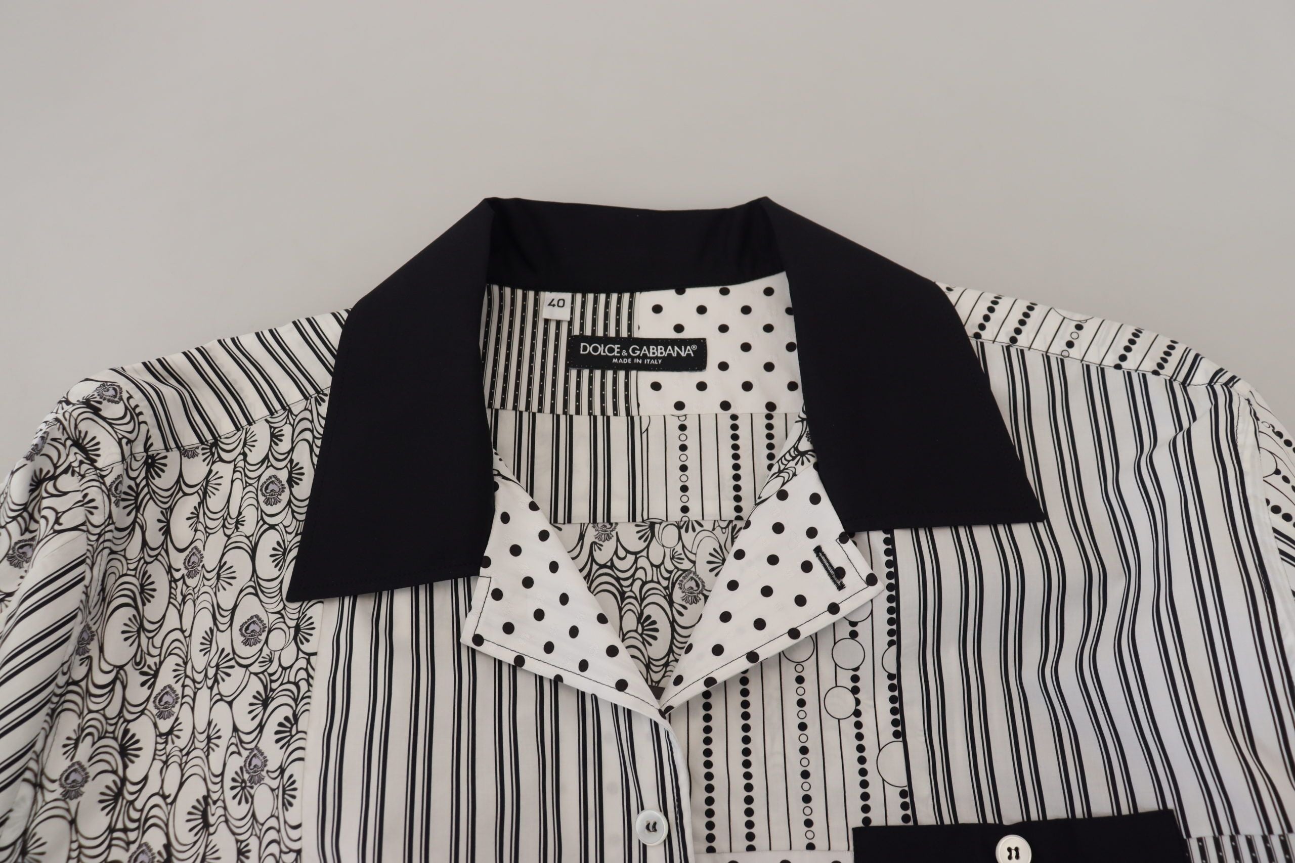 Chemise Homme Boutonnée à Motifs Blanc et Noir en Coton