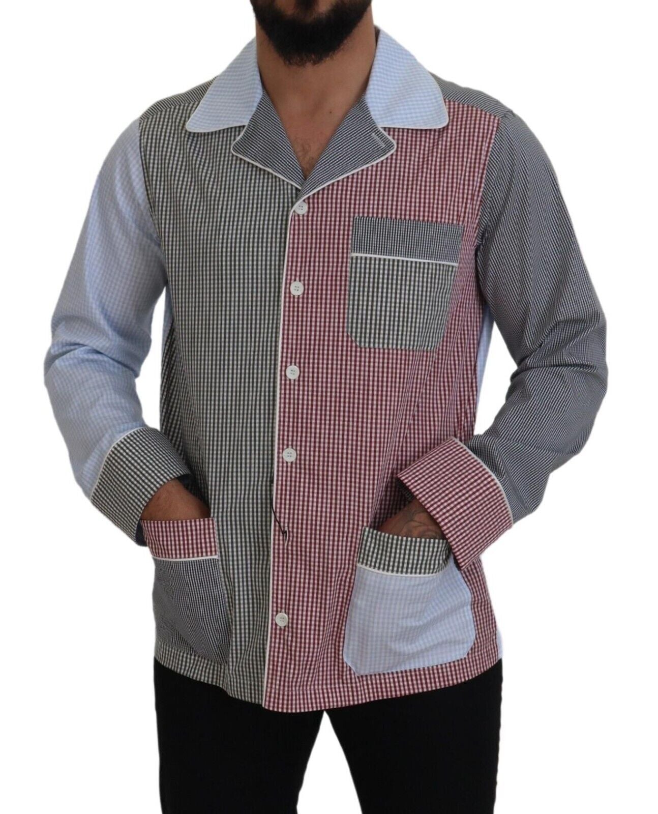 Chemise Couture Patchwork Multicolore Manches Longues