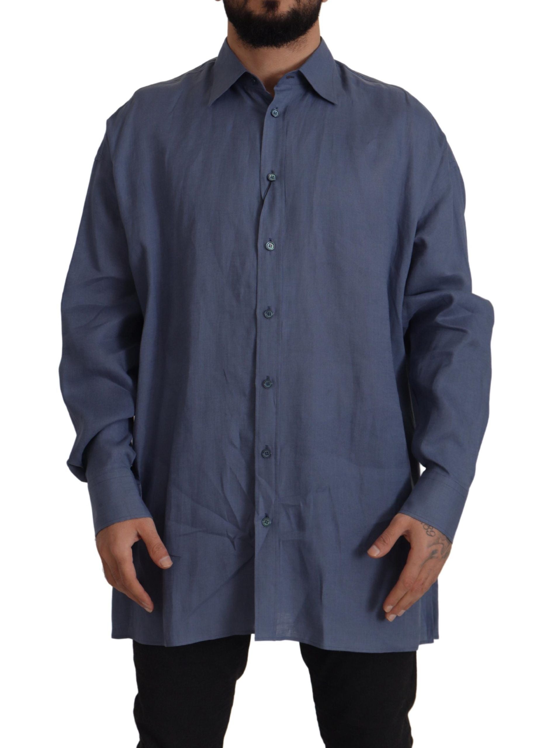 Chemise Formelle Homme Bleu Foncé en Lin