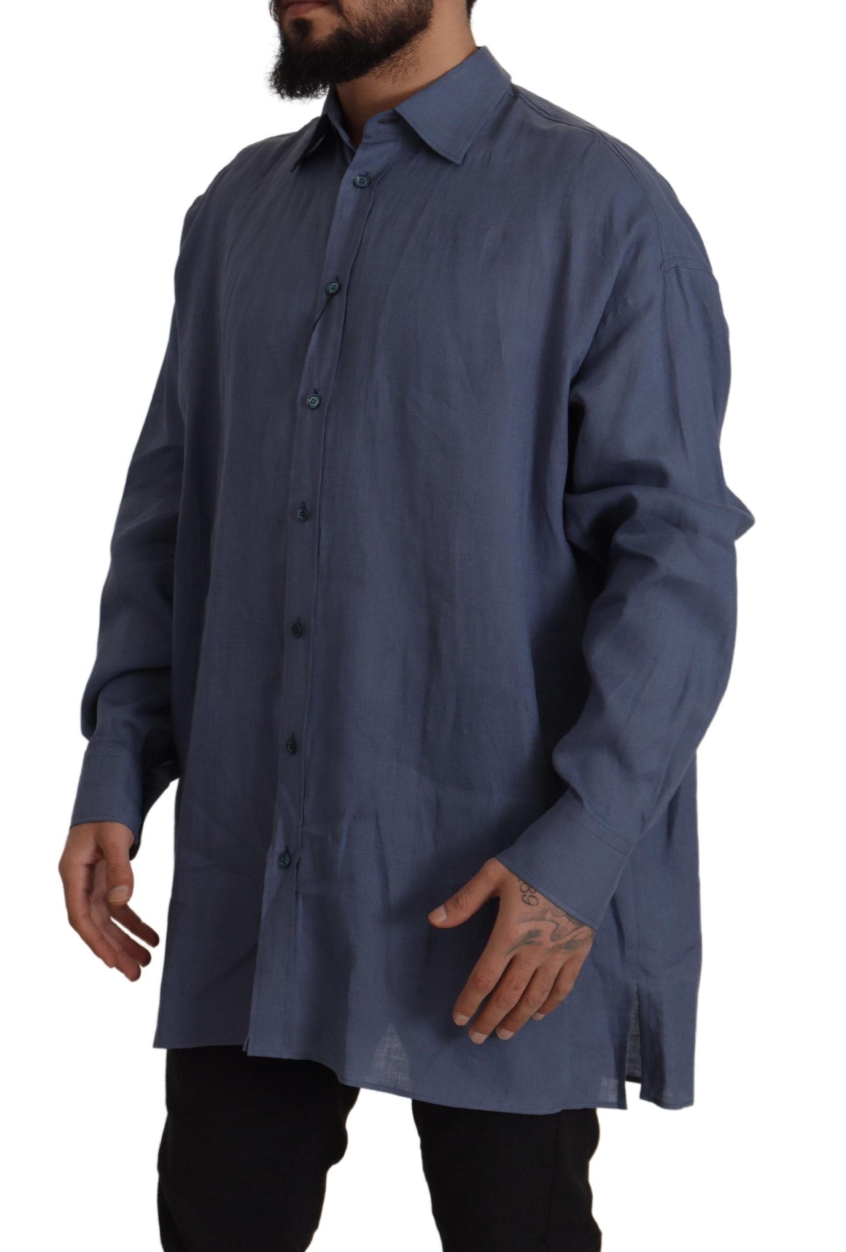 Chemise Formelle Homme Bleu Foncé en Lin