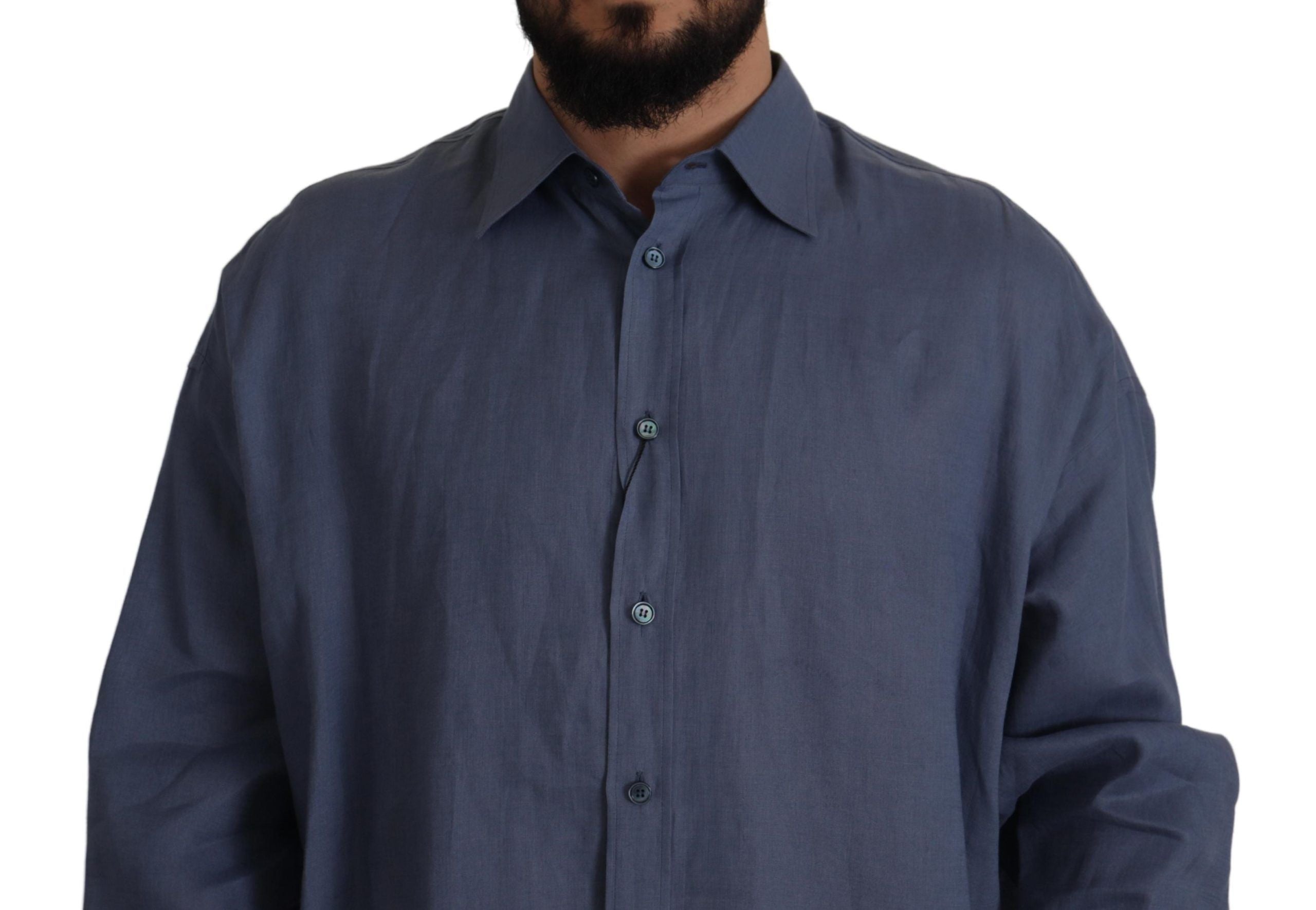 Chemise Formelle Homme Bleu Foncé en Lin