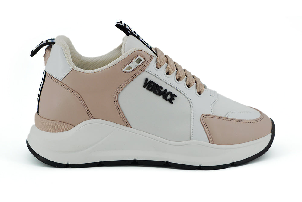 Sneakers Versace en cuir de veau Rose clair et blanc,