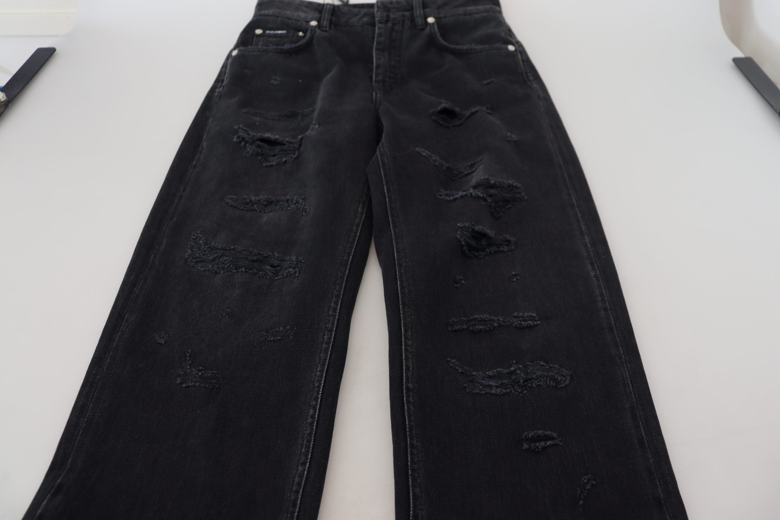 Black Cotton Tattered High Waist Denim Jeans