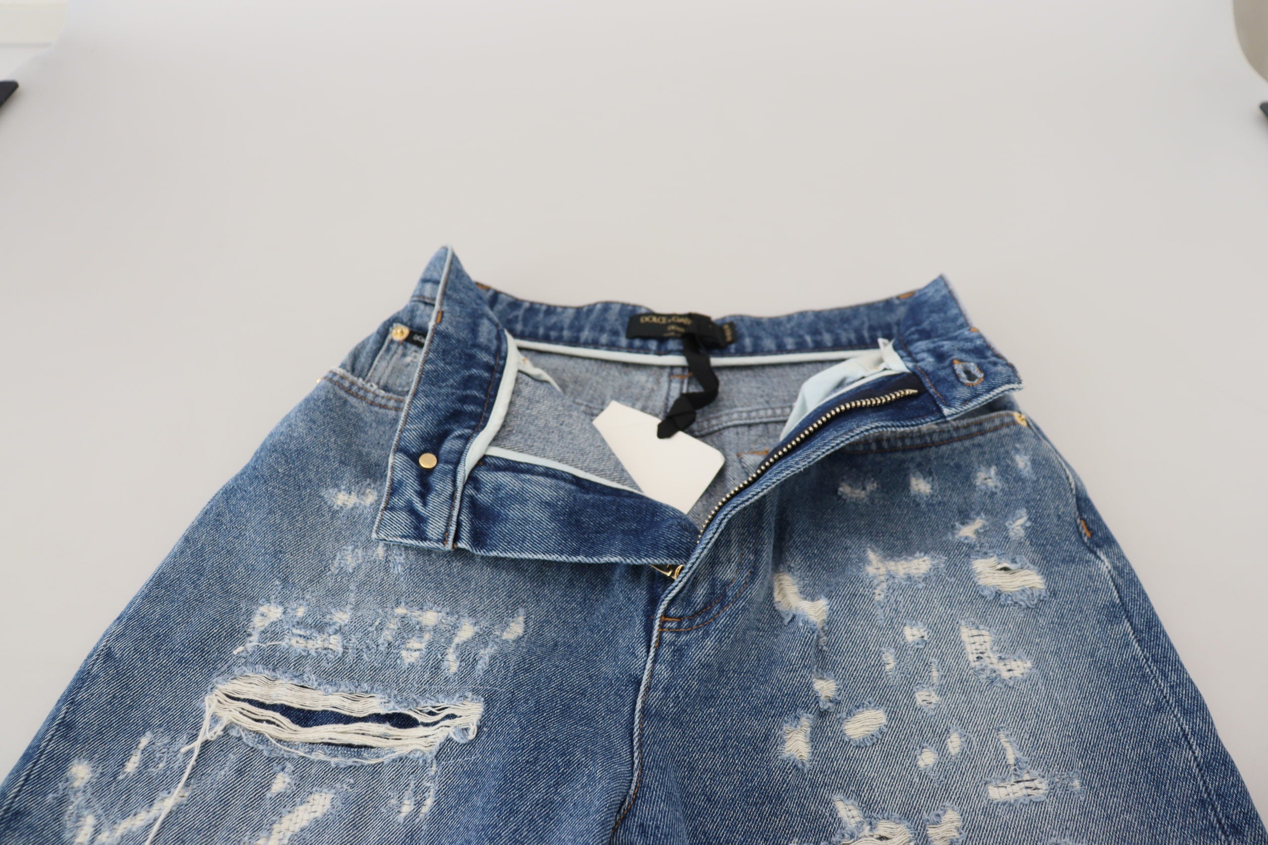 Blue Washed Cotton Tattered Denim Jeans