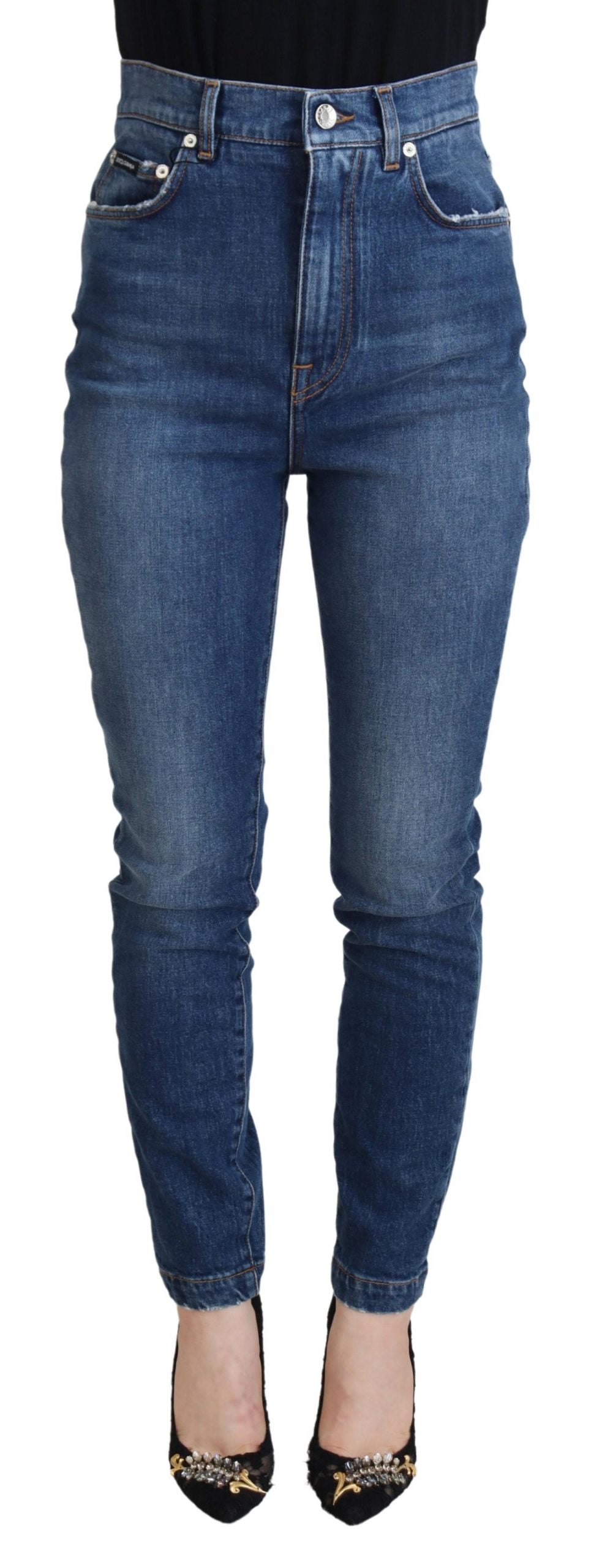 Blue Cotton High Waist Skinny Denim Jeans