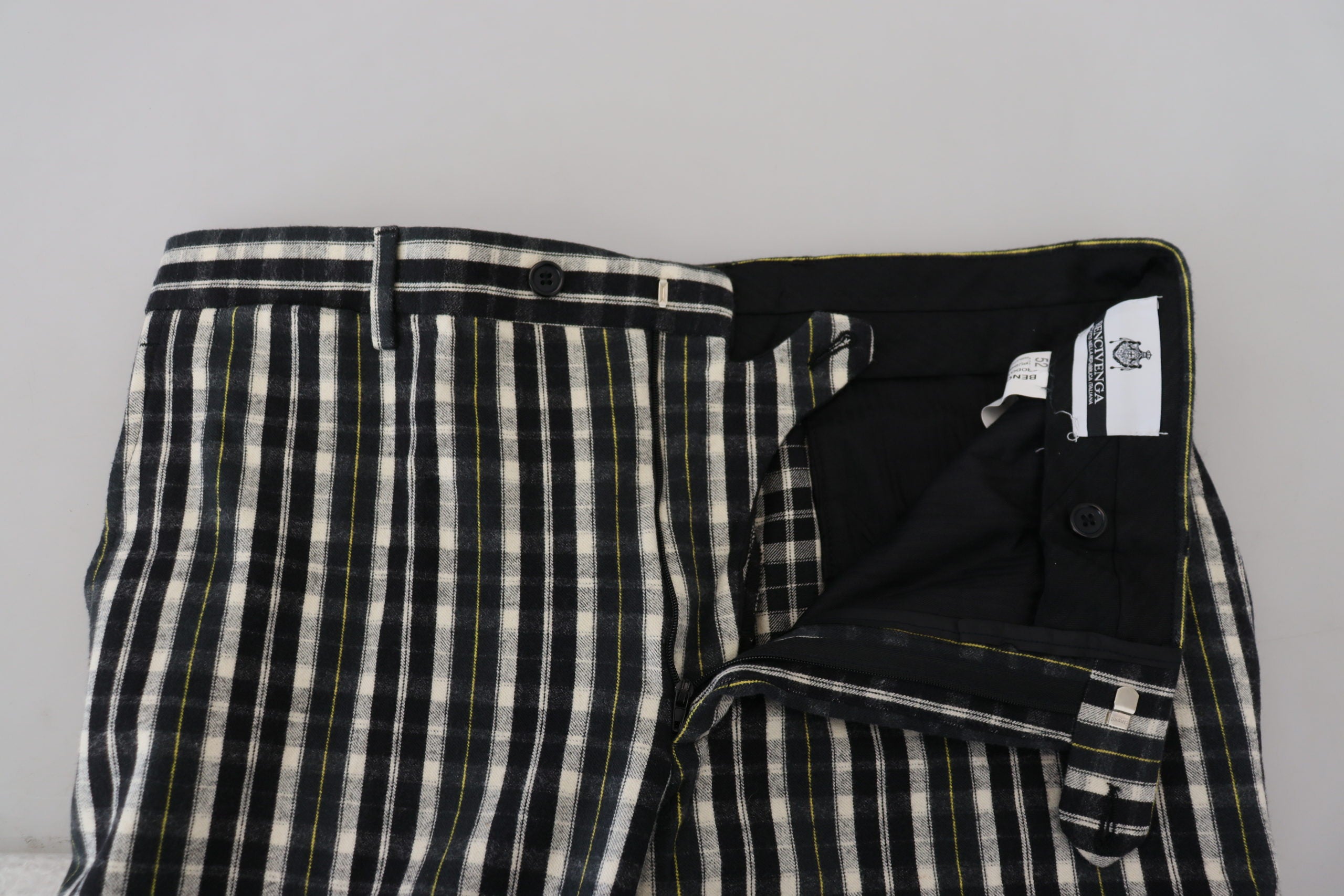 Black Checkered Cotton Casual Pants