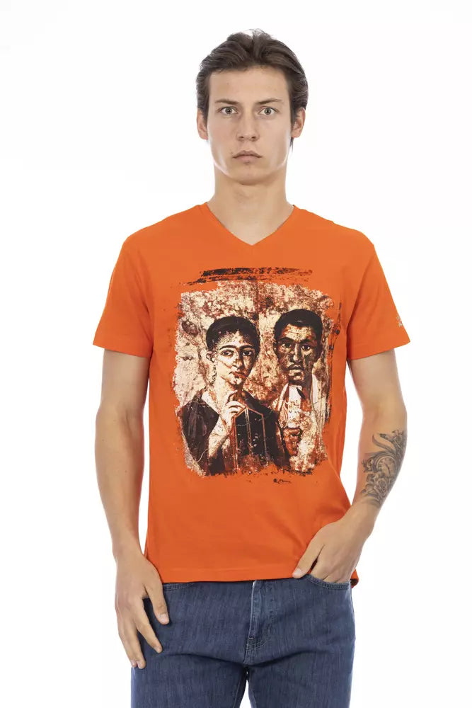 Orange Cotton Men's V-Neck T-Shirt