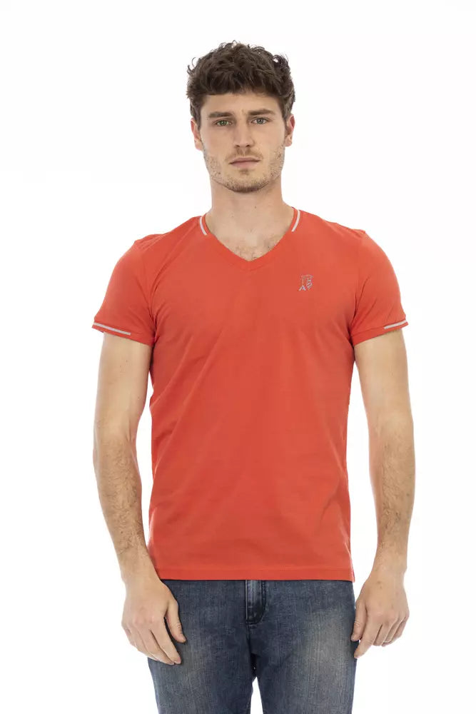 Orange Cotton Men V-Neck T-Shirt