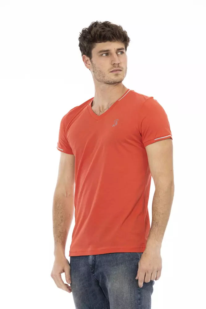 Orange Cotton Men V-Neck T-Shirt